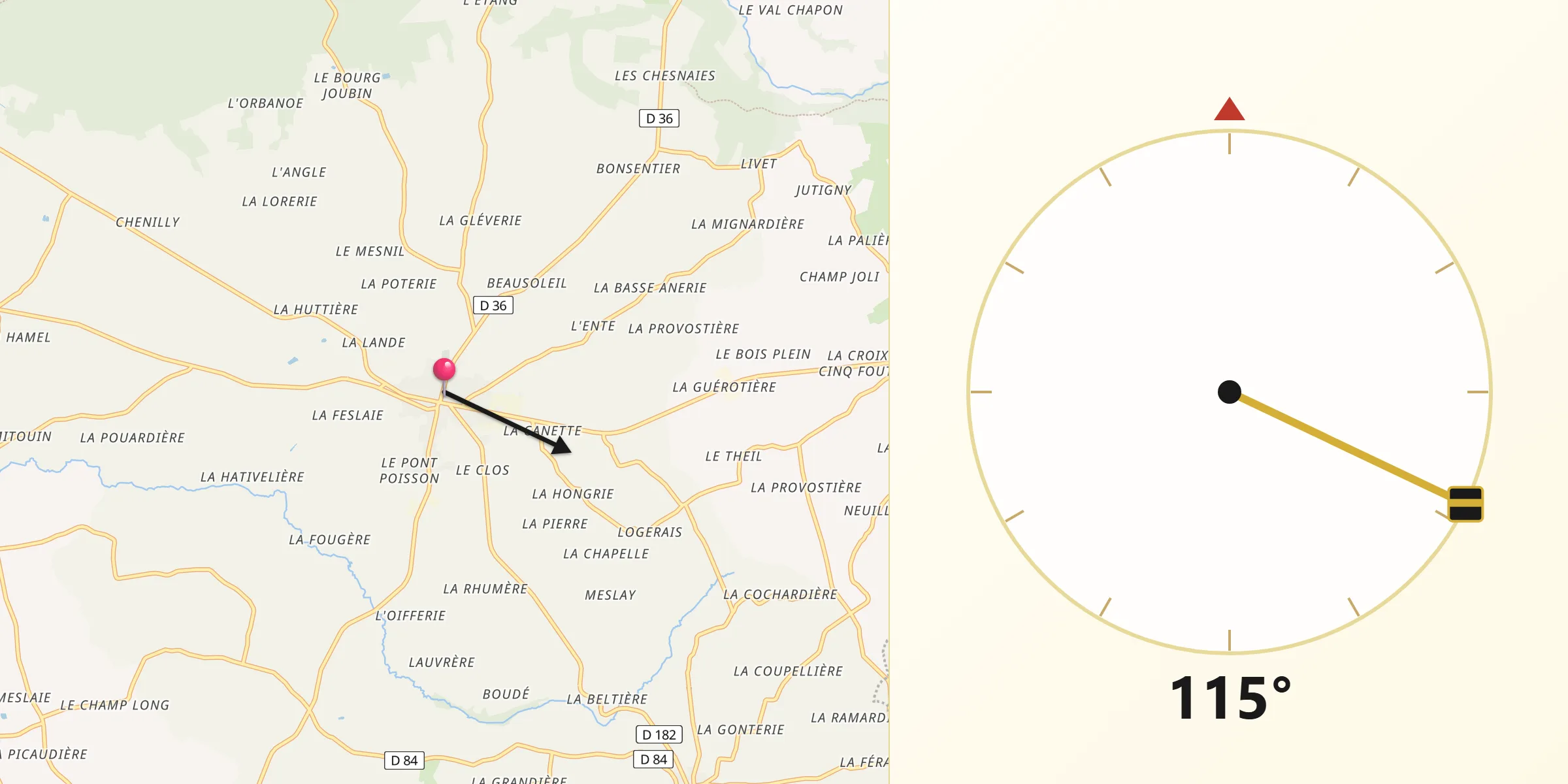 Direction vers la Qibla depuis Barenton