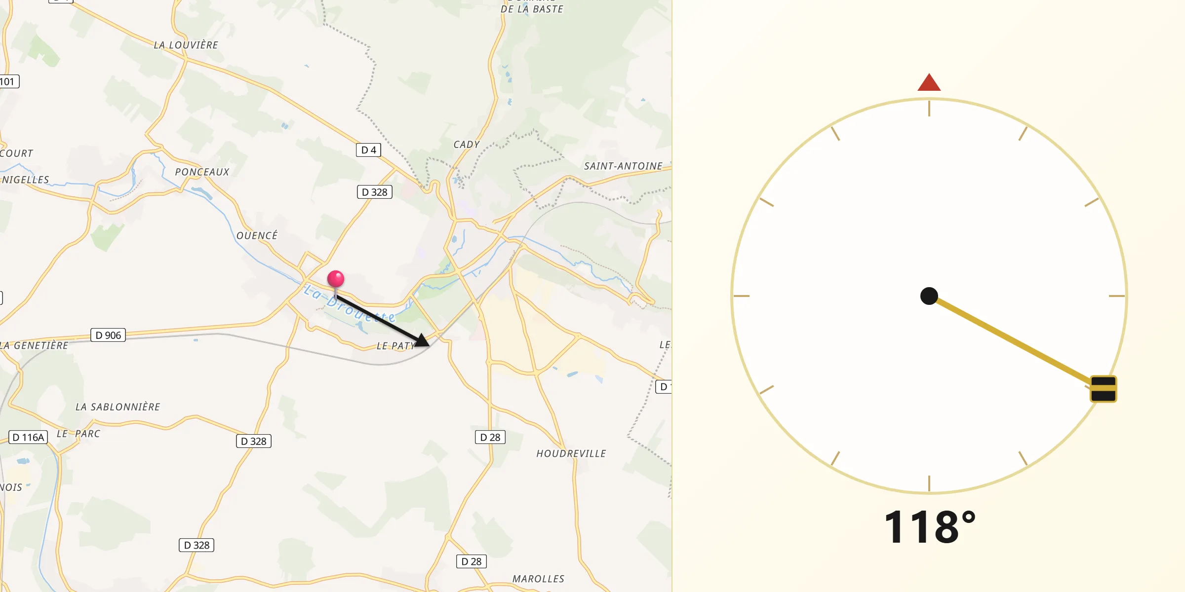 Direction vers la Qibla depuis Hanches