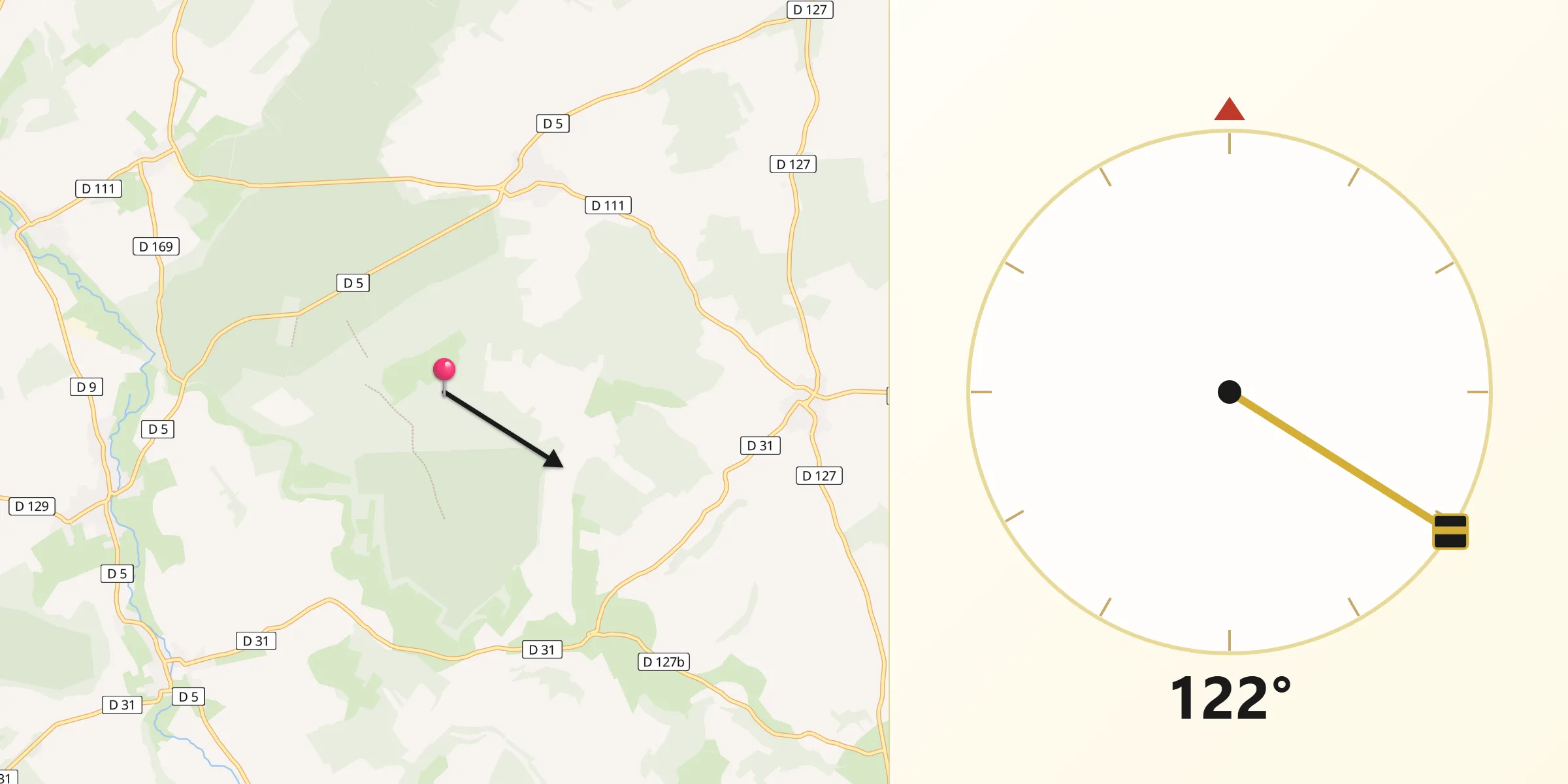 Direction vers la Qibla depuis Hévilliers