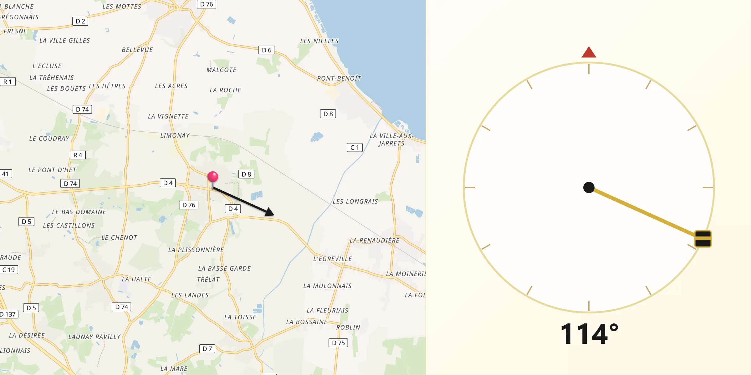 Direction vers la Qibla depuis La Gouesnière