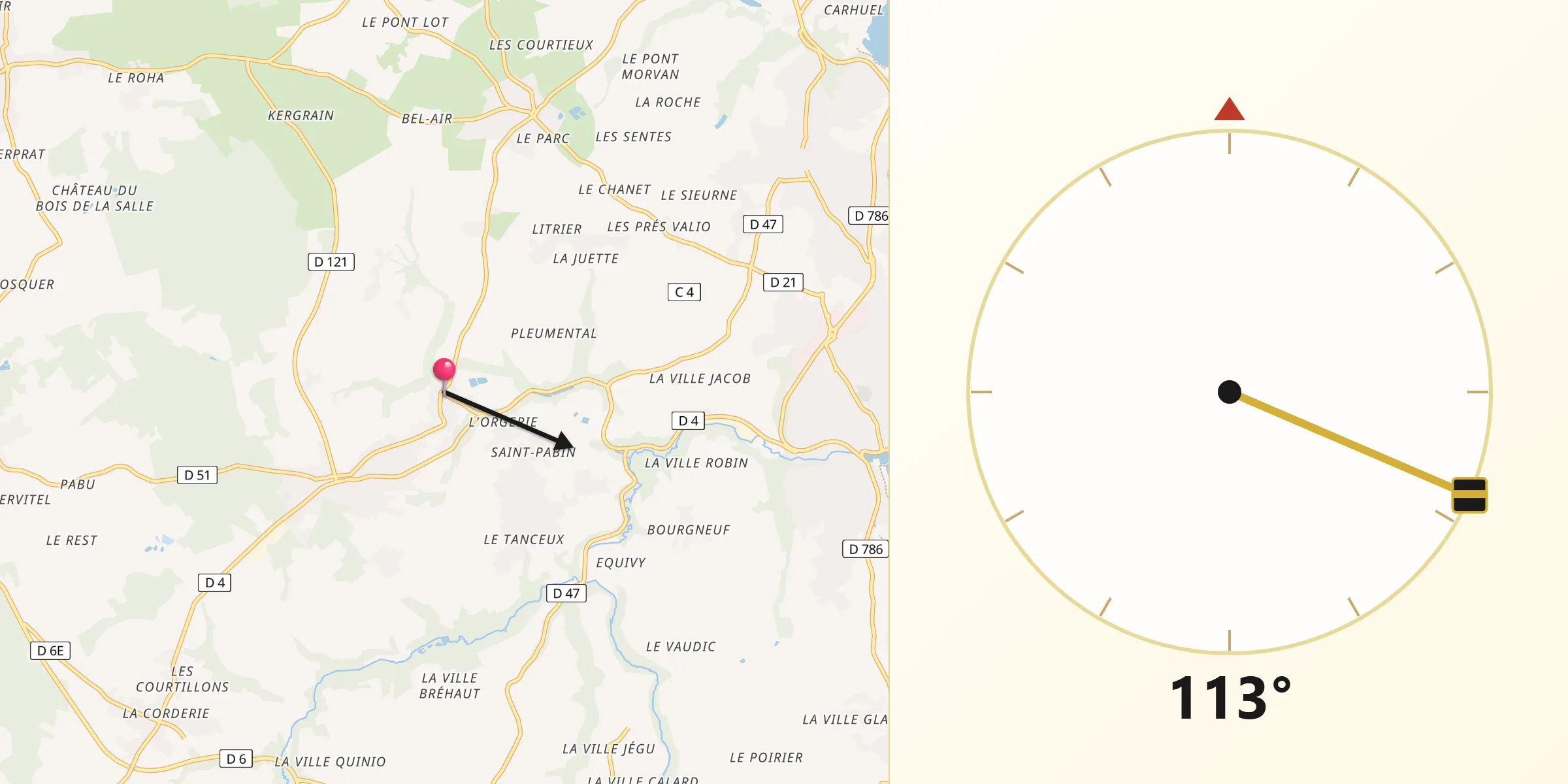 Direction vers la Qibla depuis Lantic