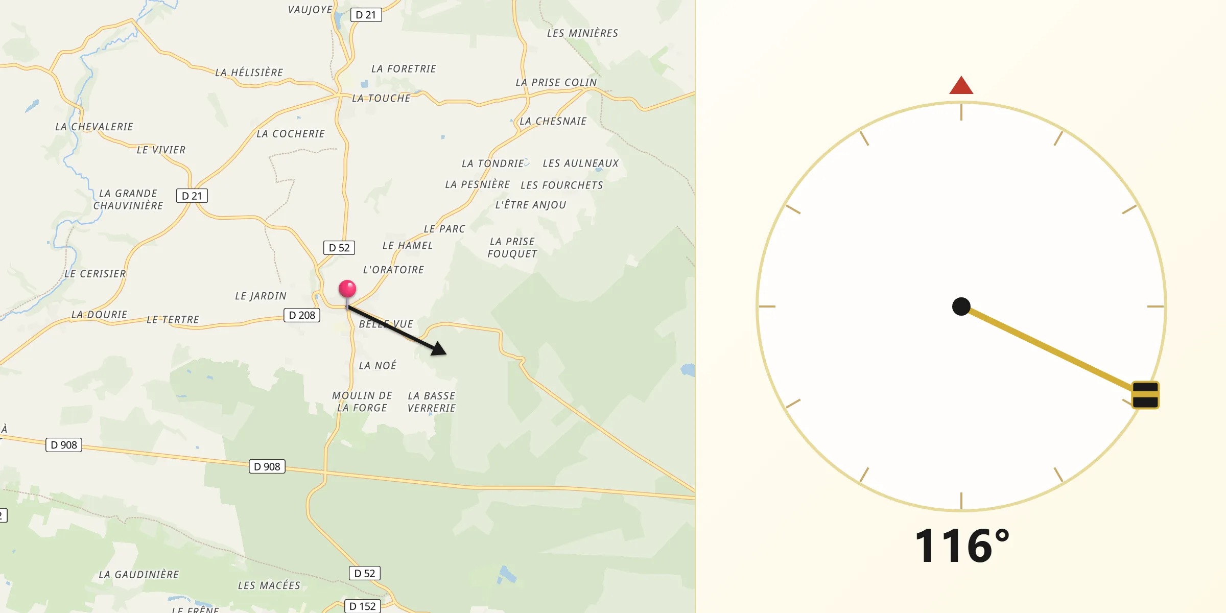 Direction vers la Qibla depuis Champsecret