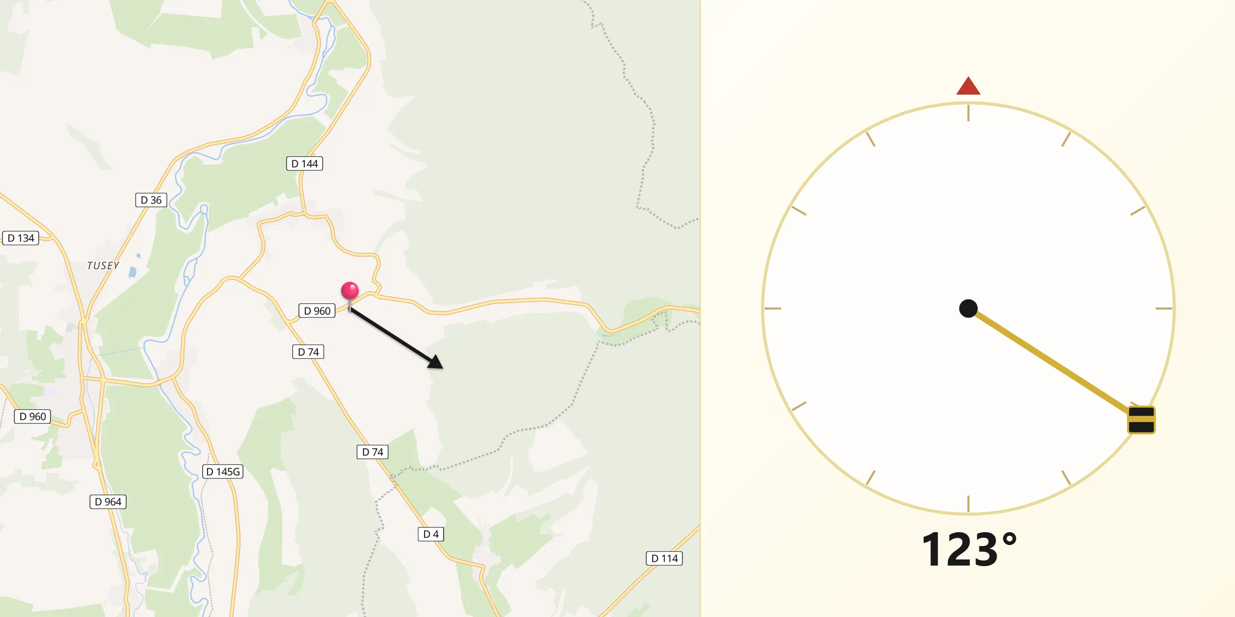 Direction vers la Qibla depuis Rigny-Saint-Martin