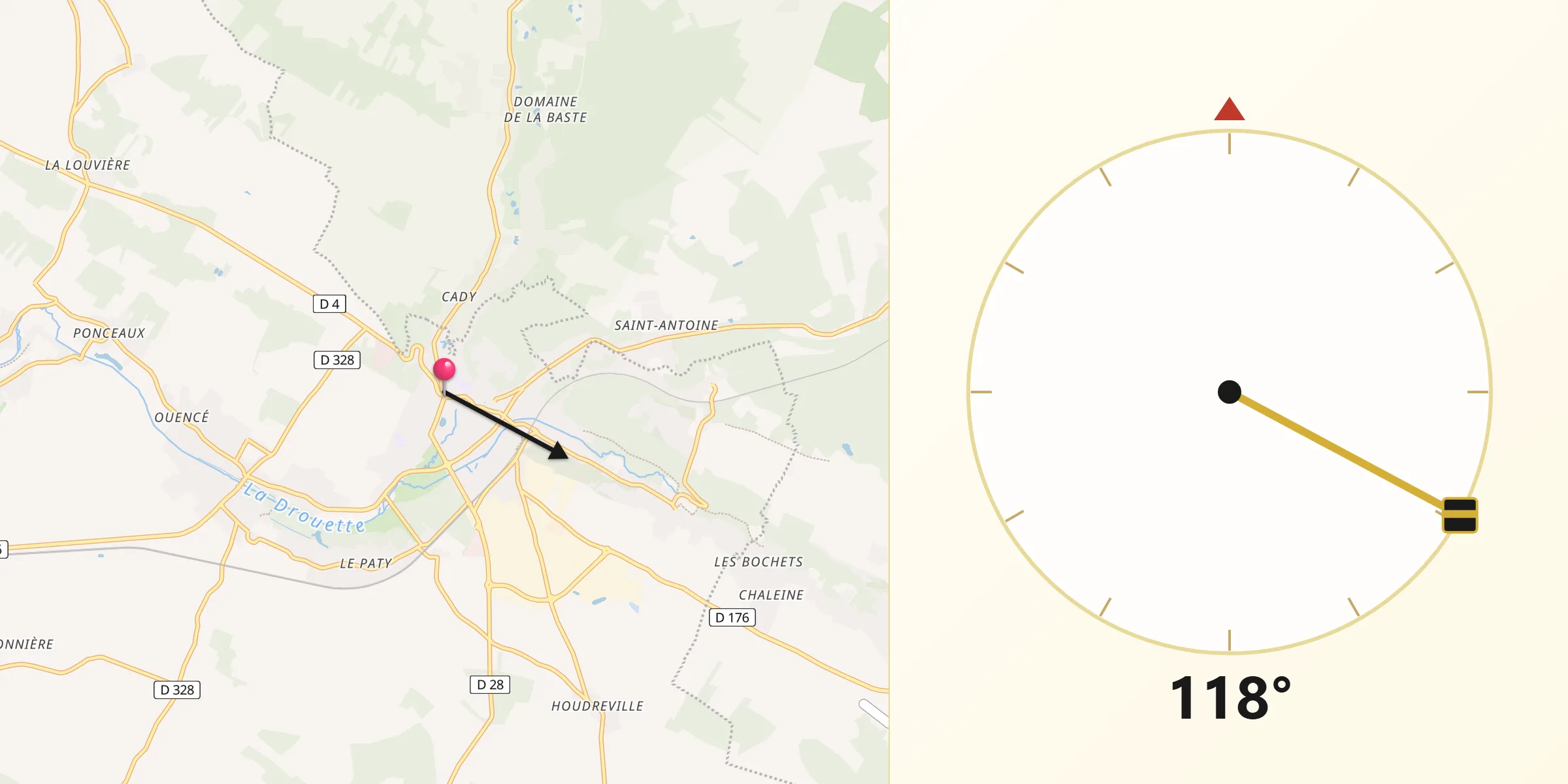 Direction vers la Qibla depuis Épernon