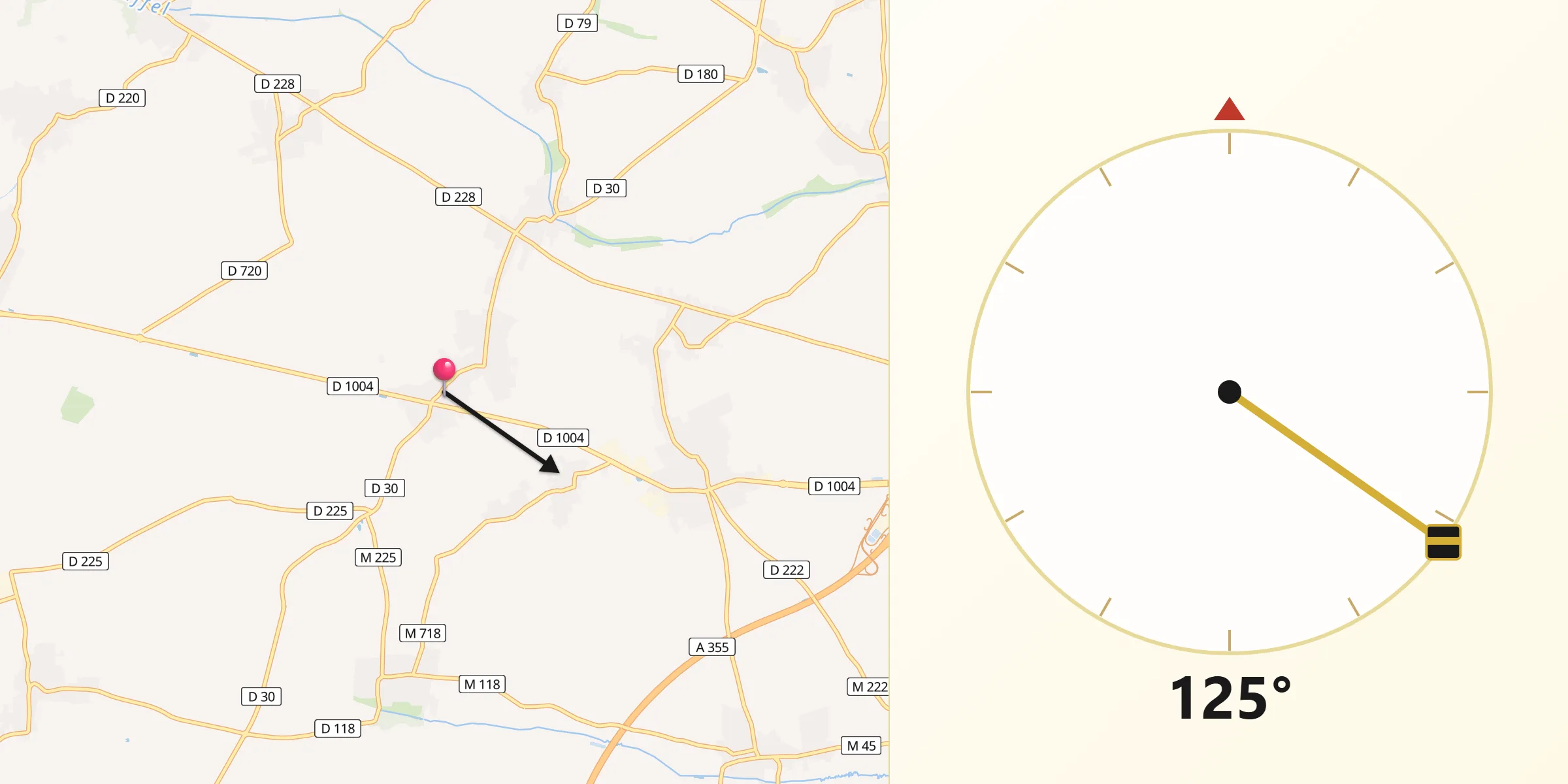 Direction vers la Qibla depuis Furdenheim