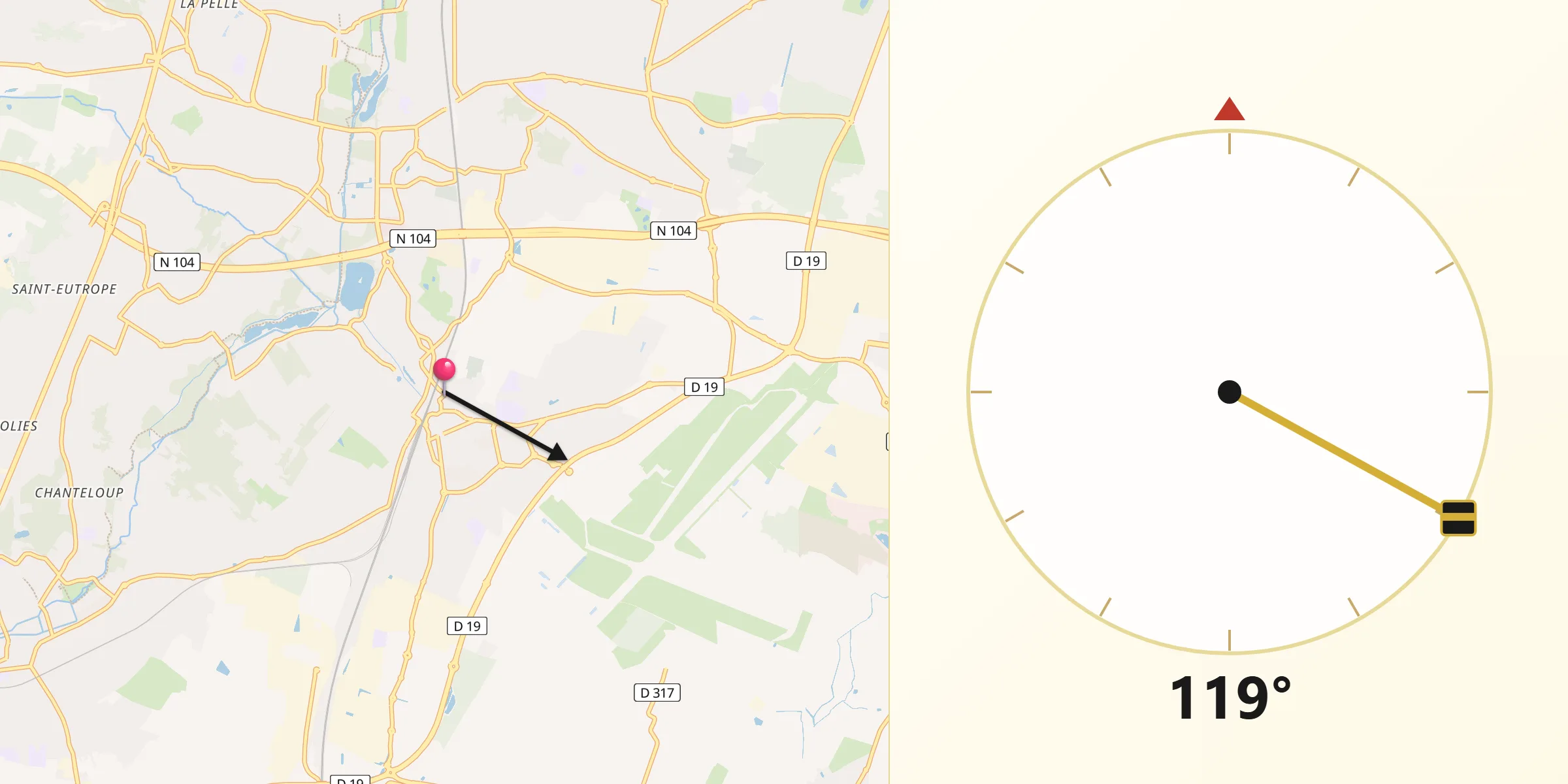 Direction vers la Qibla depuis Brétigny-sur-Orge