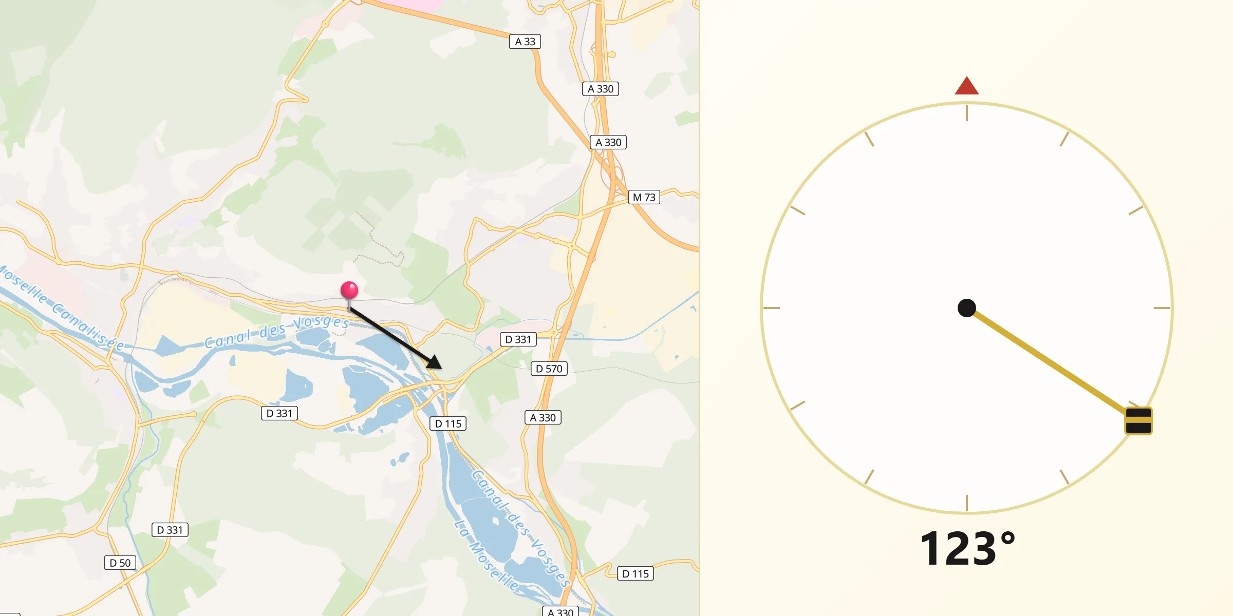 Direction vers la Qibla depuis Messein