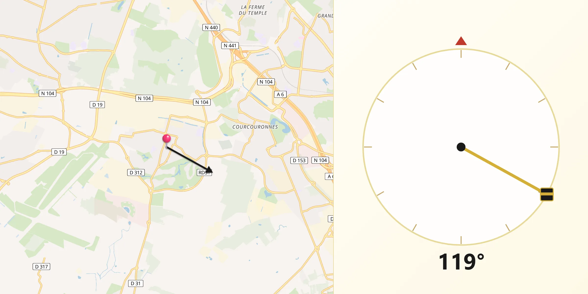 Direction vers la Qibla depuis Bondoufle