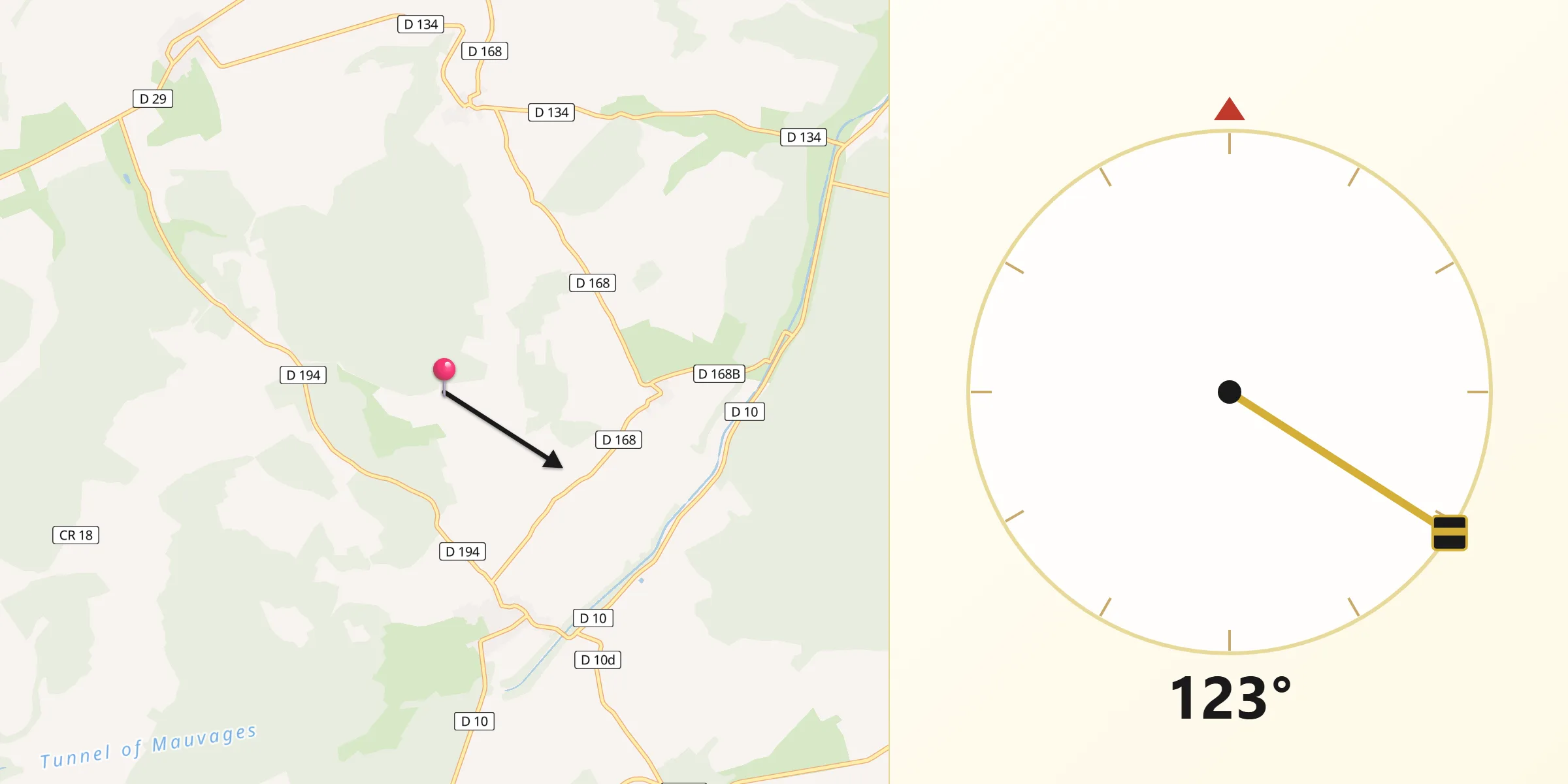 Direction vers la Qibla depuis Villeroy-sur-Méholle