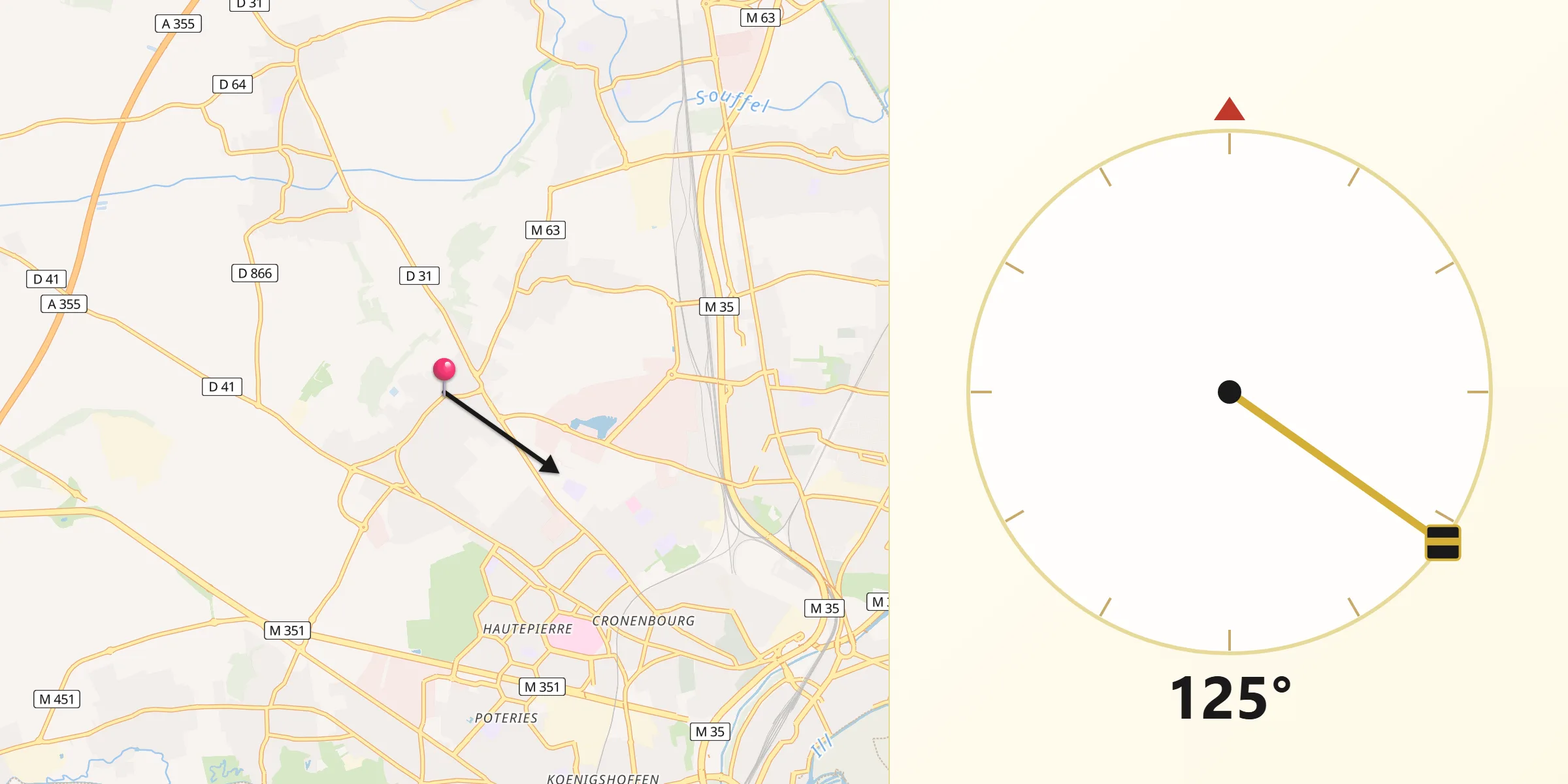 Direction vers la Qibla depuis Mittelhausbergen