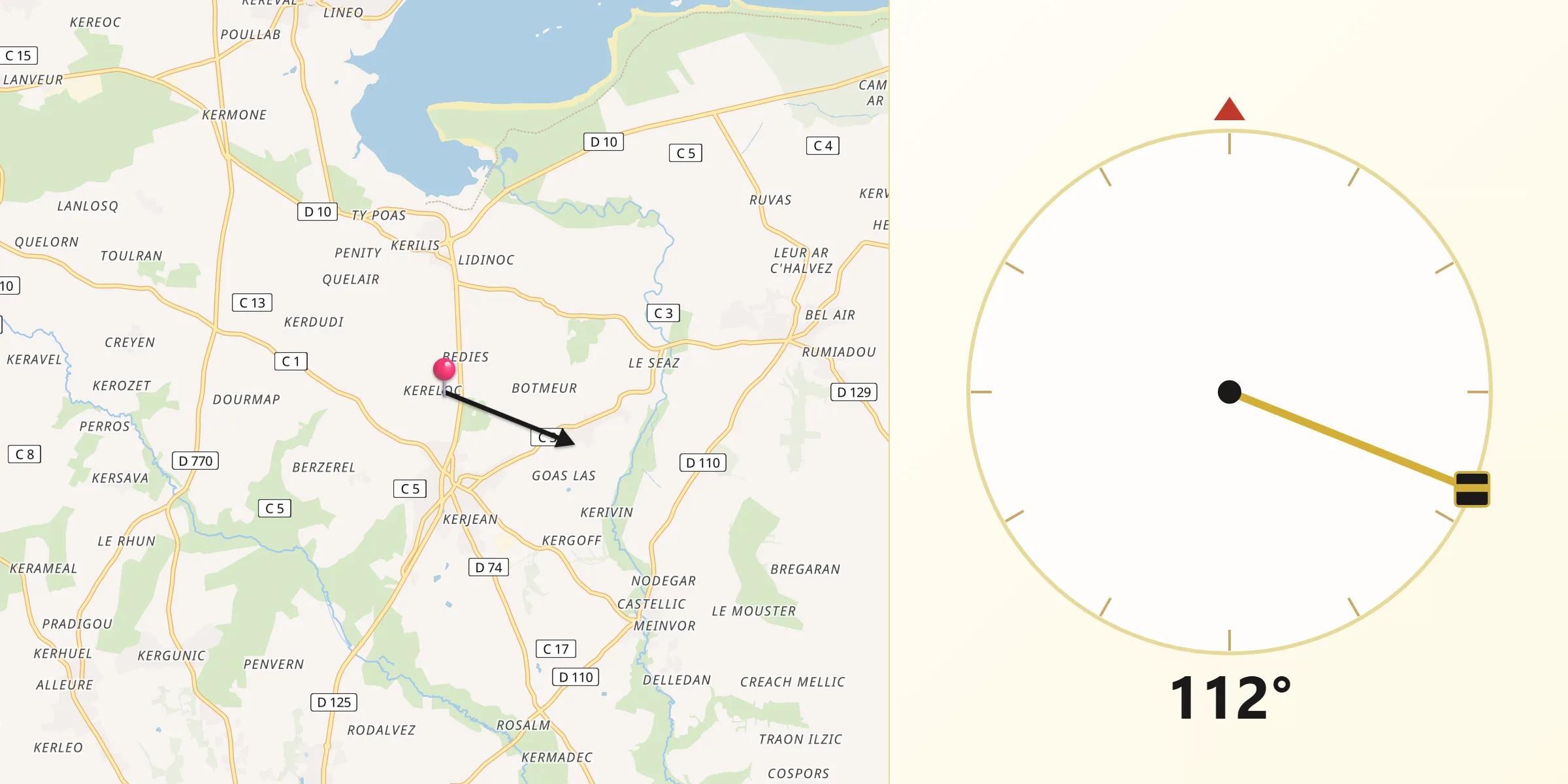Direction vers la Qibla depuis Plouider