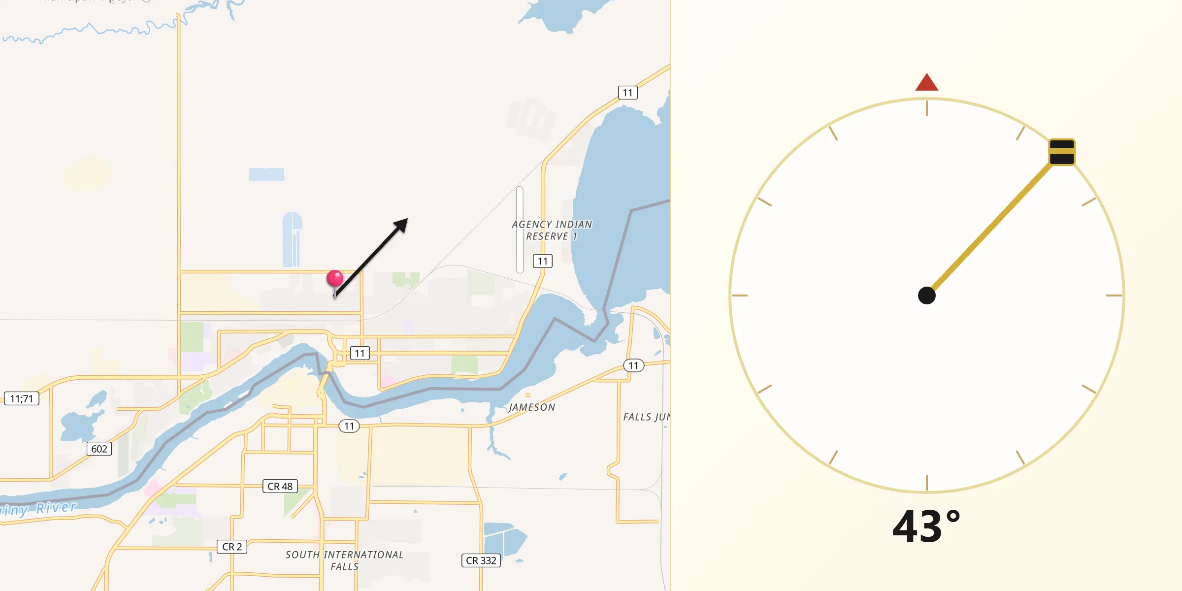 Qibla Direction from Fort Frances