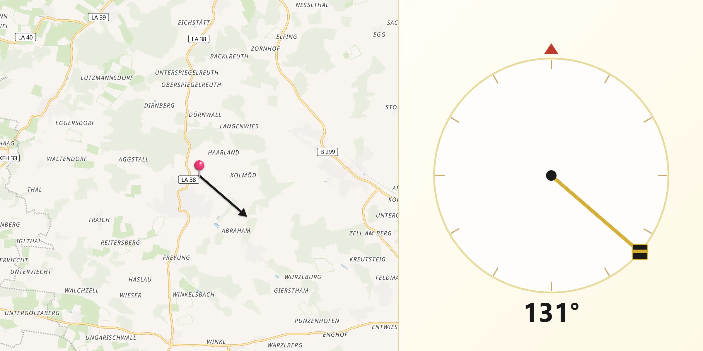 Qibla-Richtung von Obersüßbach
