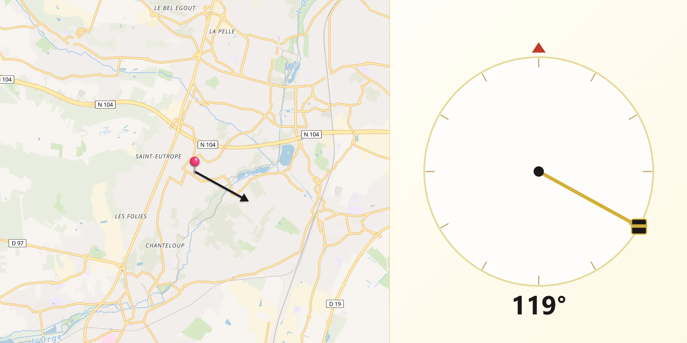 Direction vers la Qibla depuis Leuville-sur-Orge