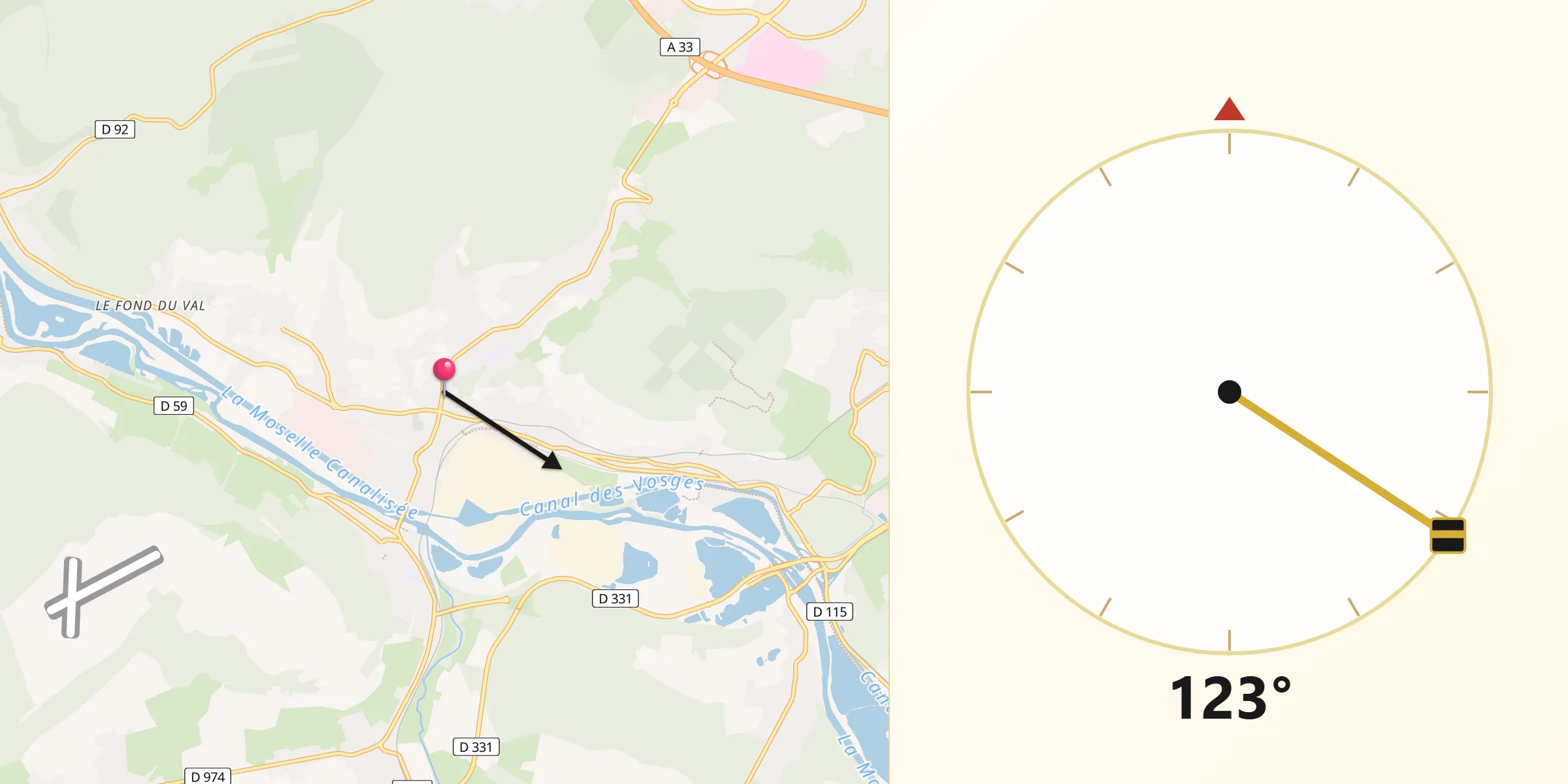 Direction vers la Qibla depuis Neuves-Maisons