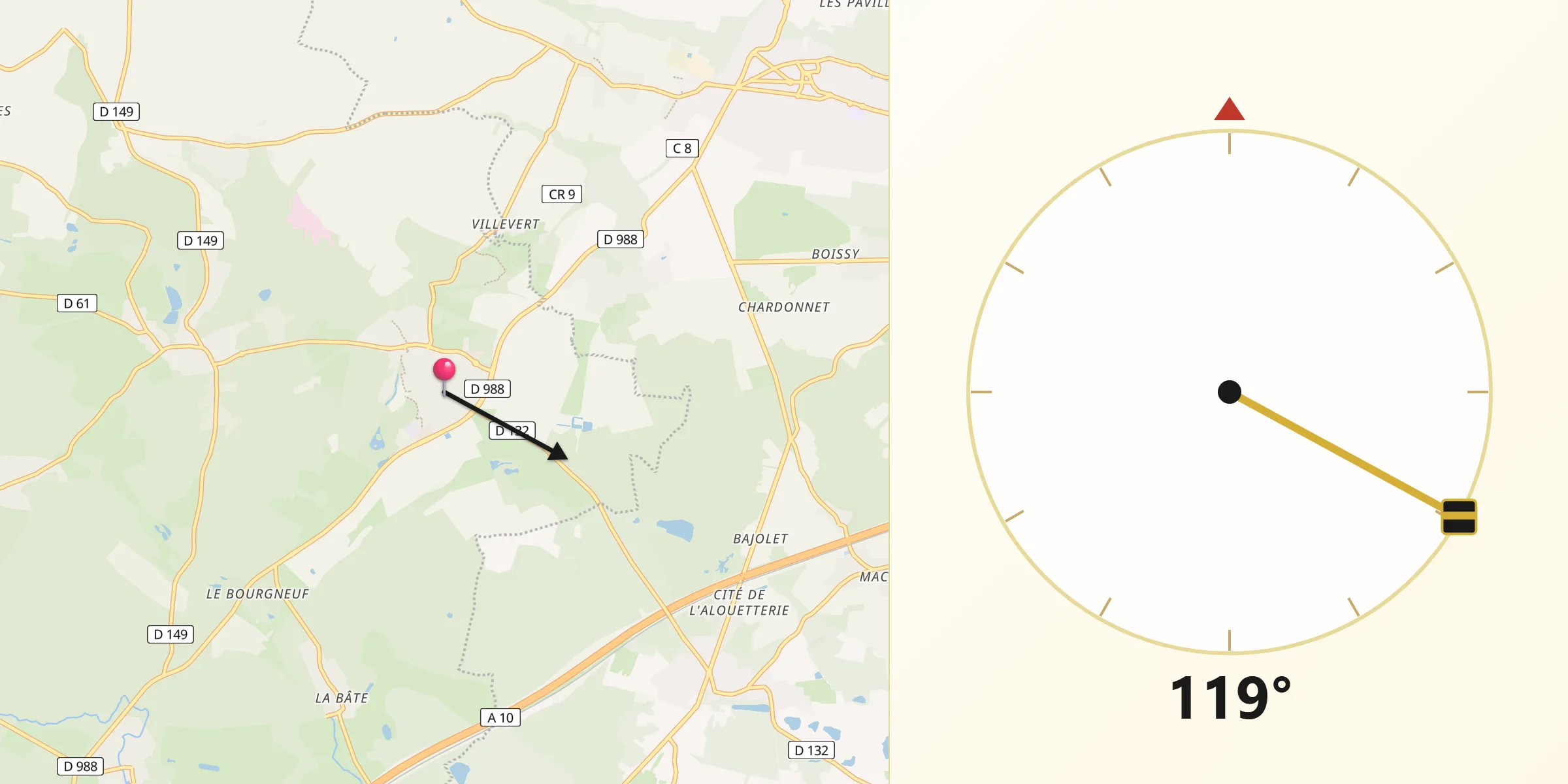 Direction vers la Qibla depuis Bonnelles
