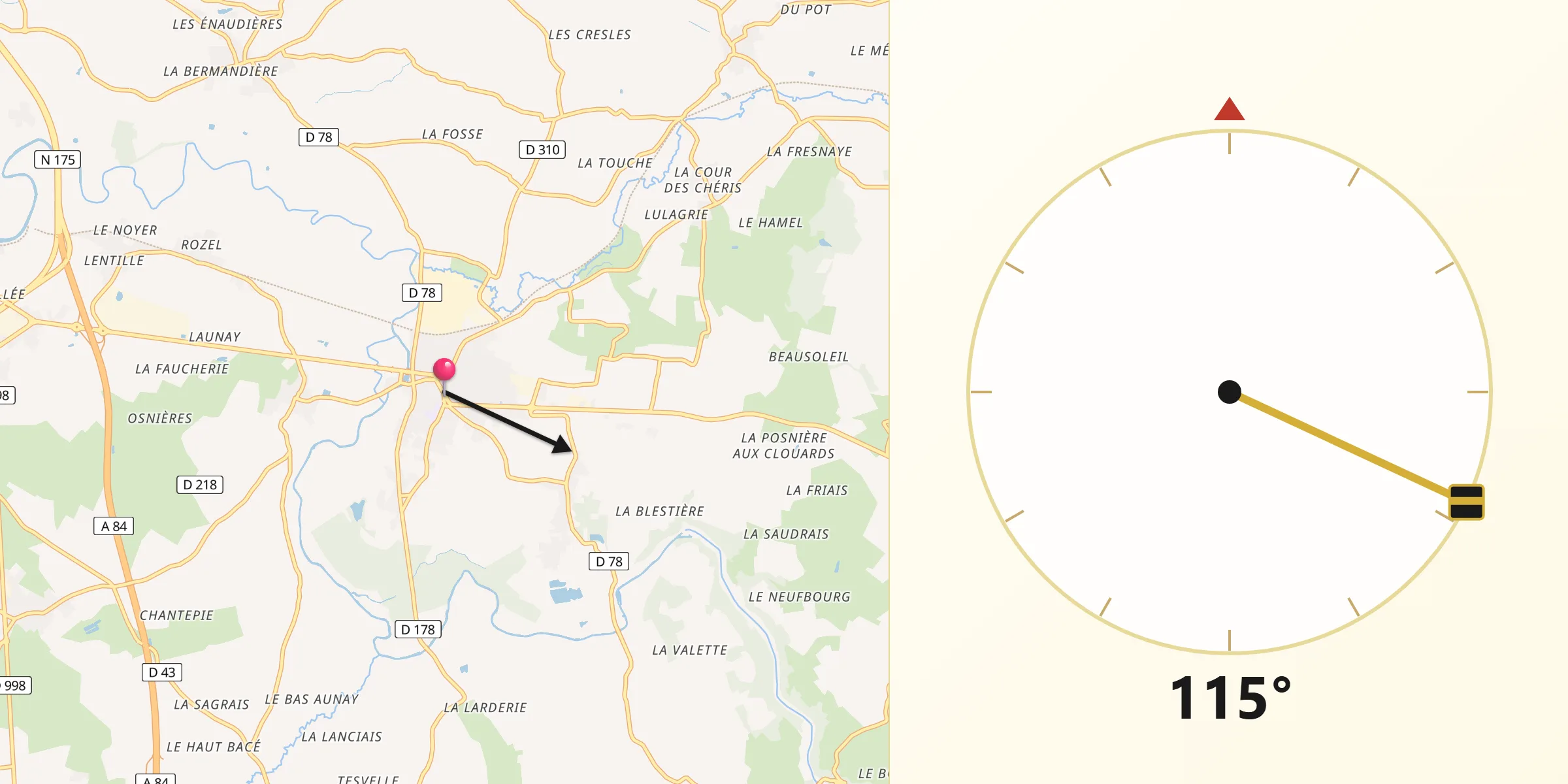 Direction vers la Qibla depuis Ducey
