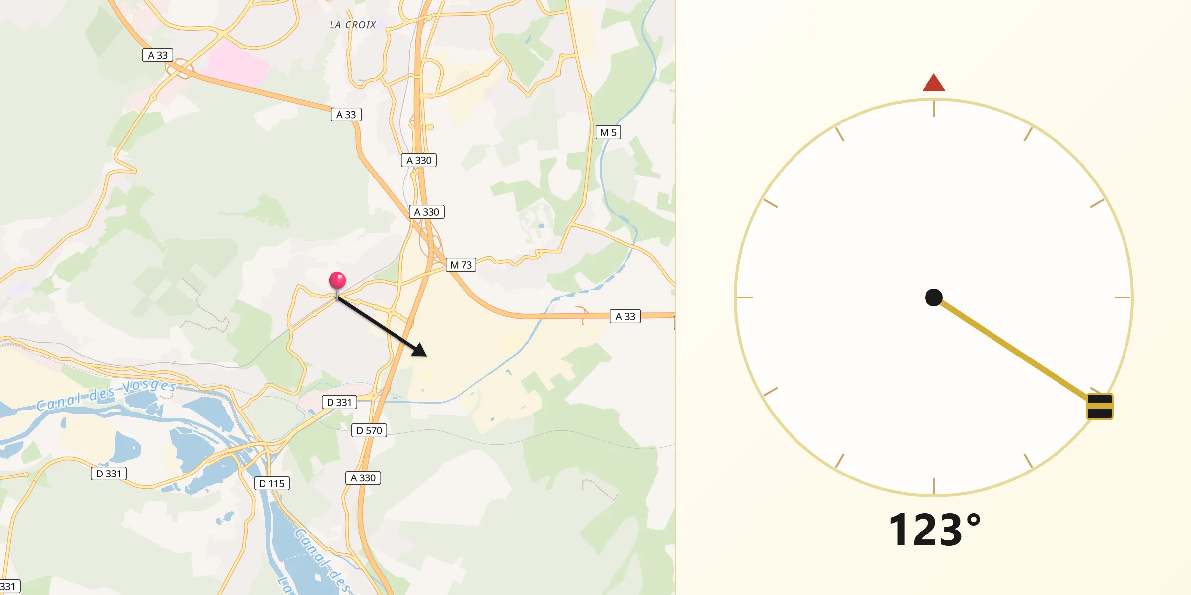Direction vers la Qibla depuis Ludres