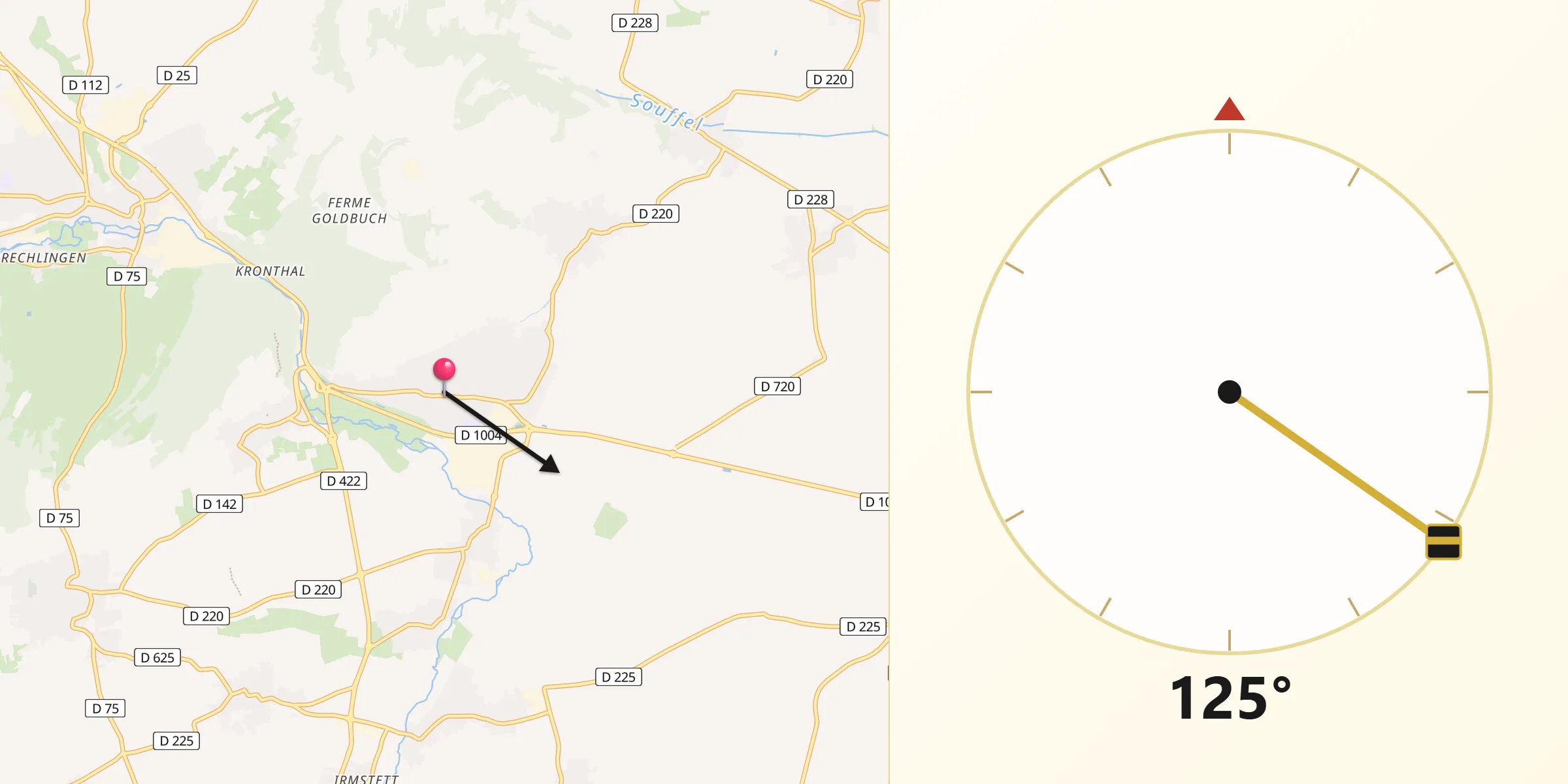 Direction vers la Qibla depuis Marlenheim