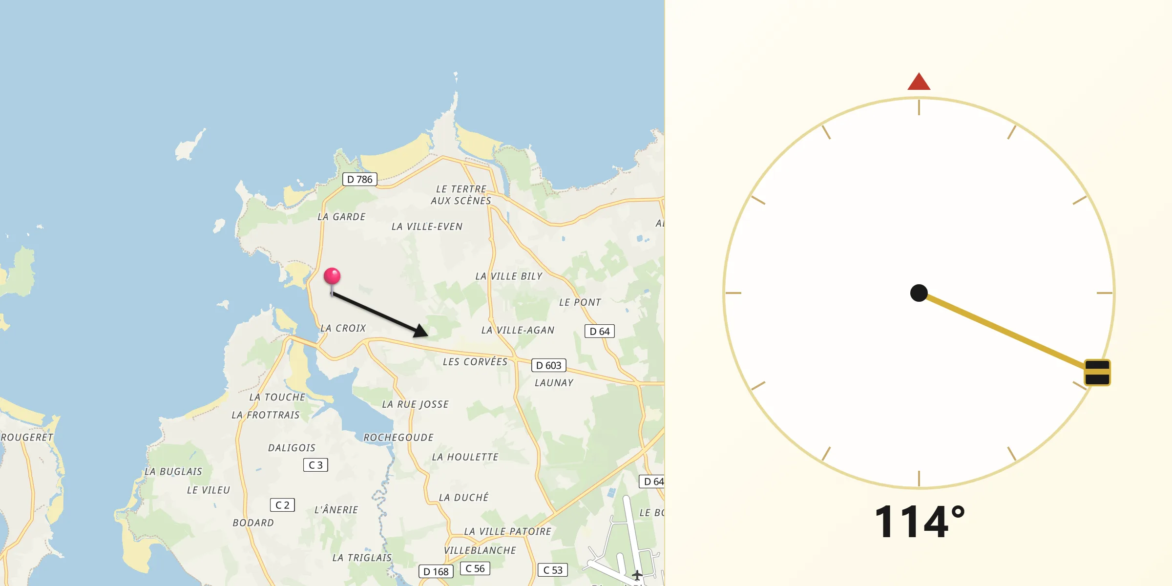 Direction vers la Qibla depuis Saint-Briac-sur-Mer