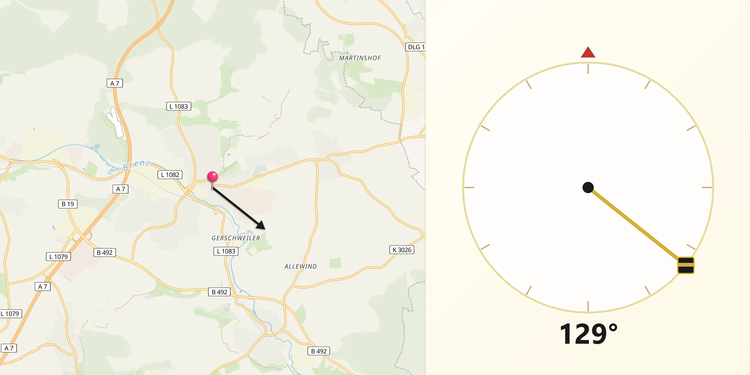 Qibla-Richtung von Giengen an der Brenz