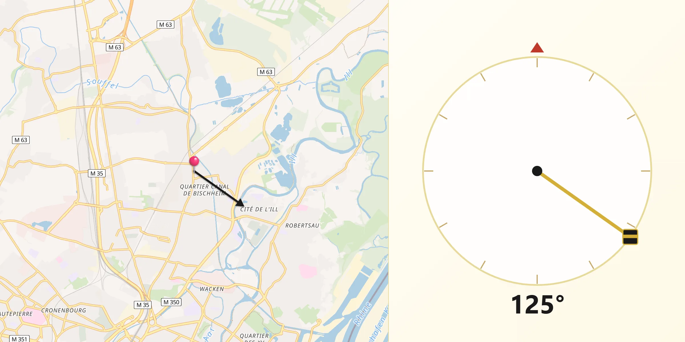 Direction vers la Qibla depuis Hœnheim