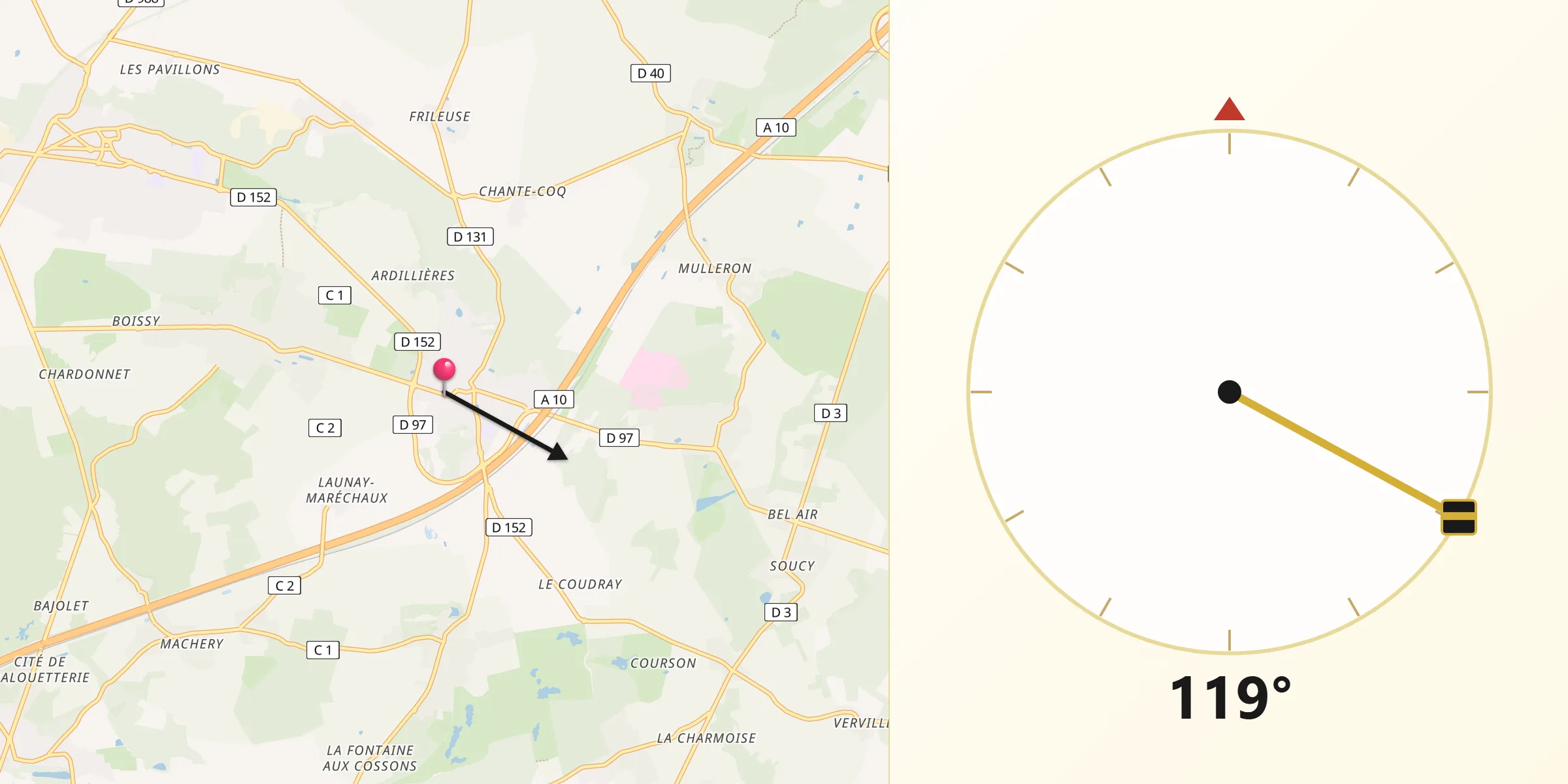 Direction vers la Qibla depuis Briis-sous-Forges