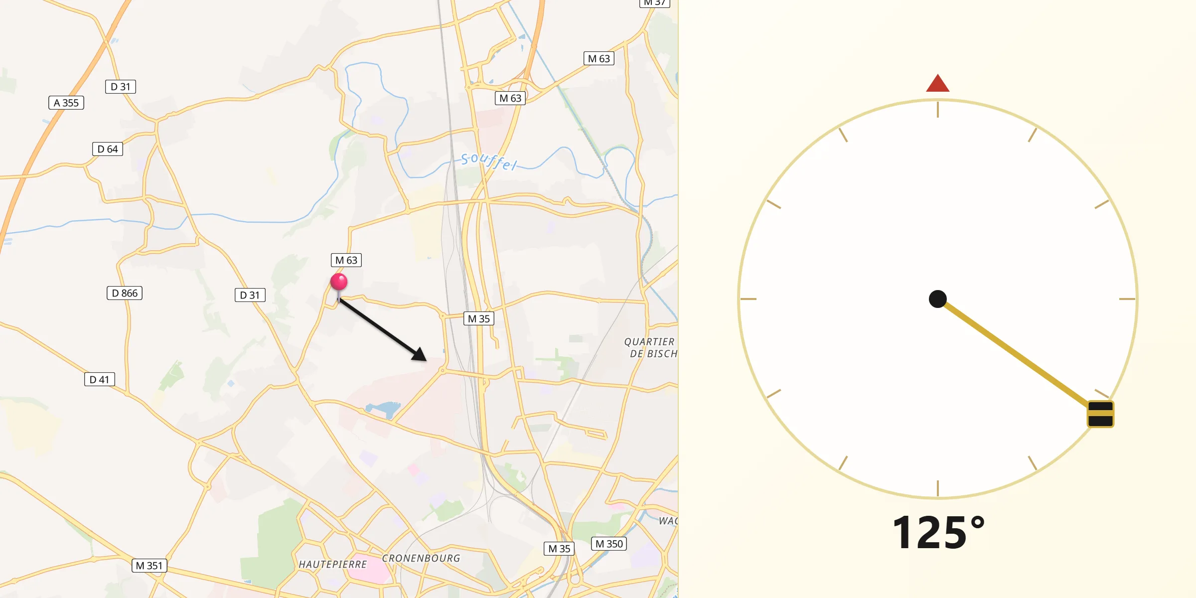 Direction vers la Qibla depuis Niederhausbergen