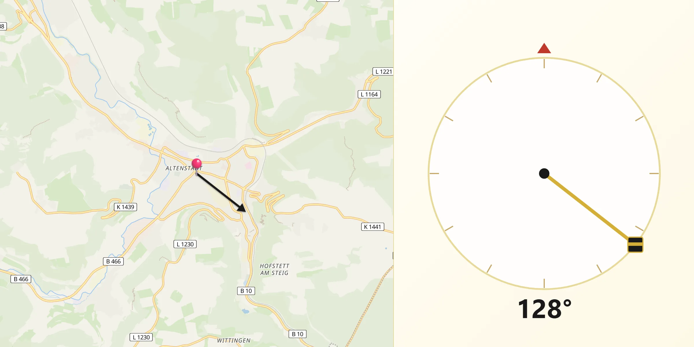 Qibla-Richtung von Geislingen an der Steige