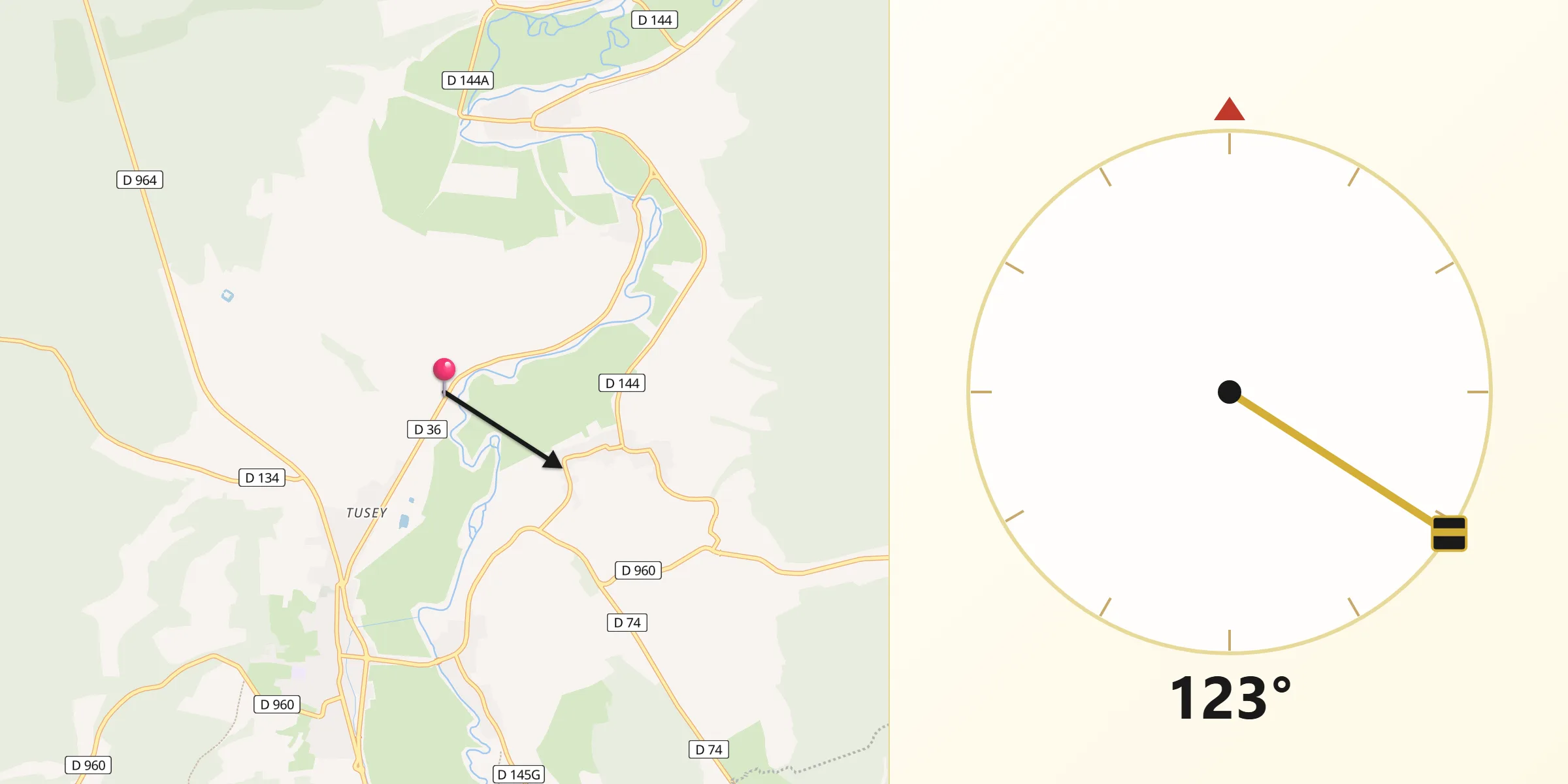 Direction vers la Qibla depuis Rigny-la-Salle