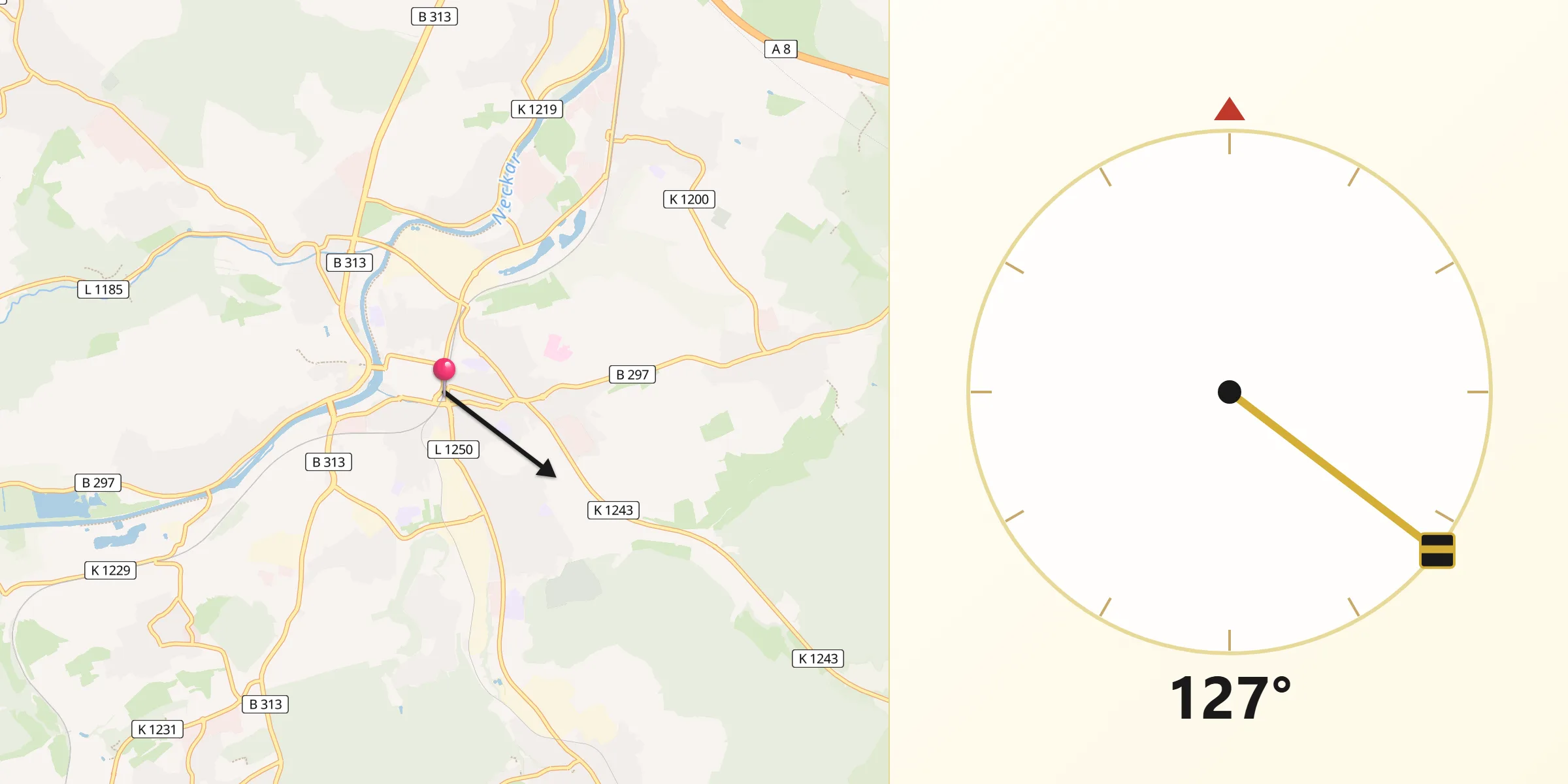 Qibla-Richtung von Nürtingen