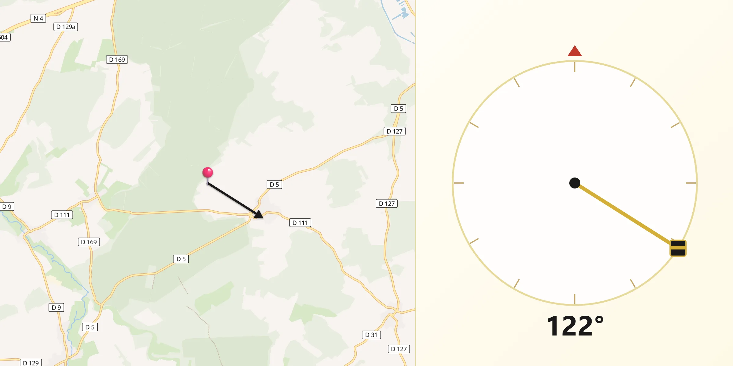 Direction vers la Qibla depuis Villers-le-Sec