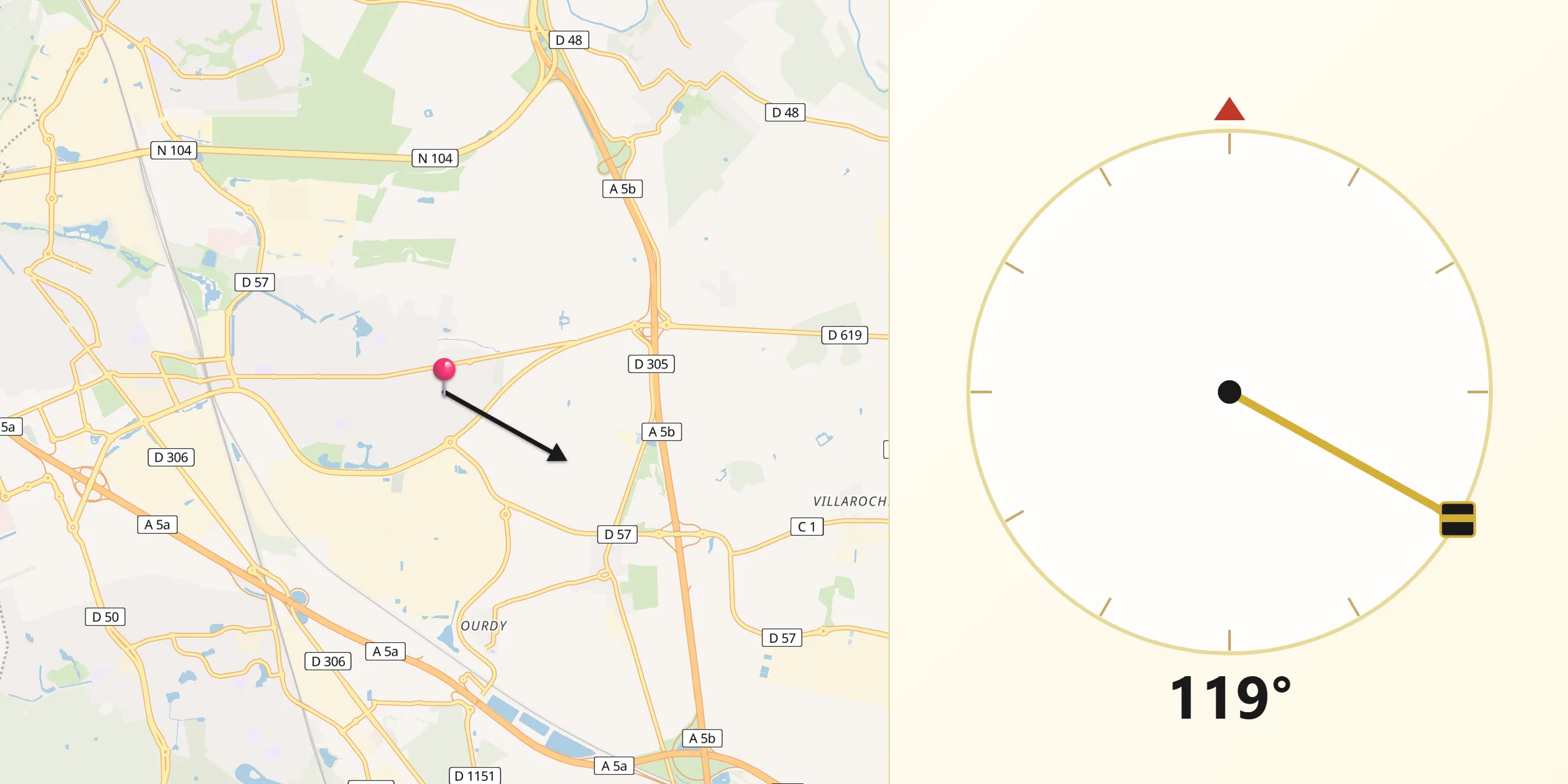 Direction vers la Qibla depuis Moissy-Cramayel