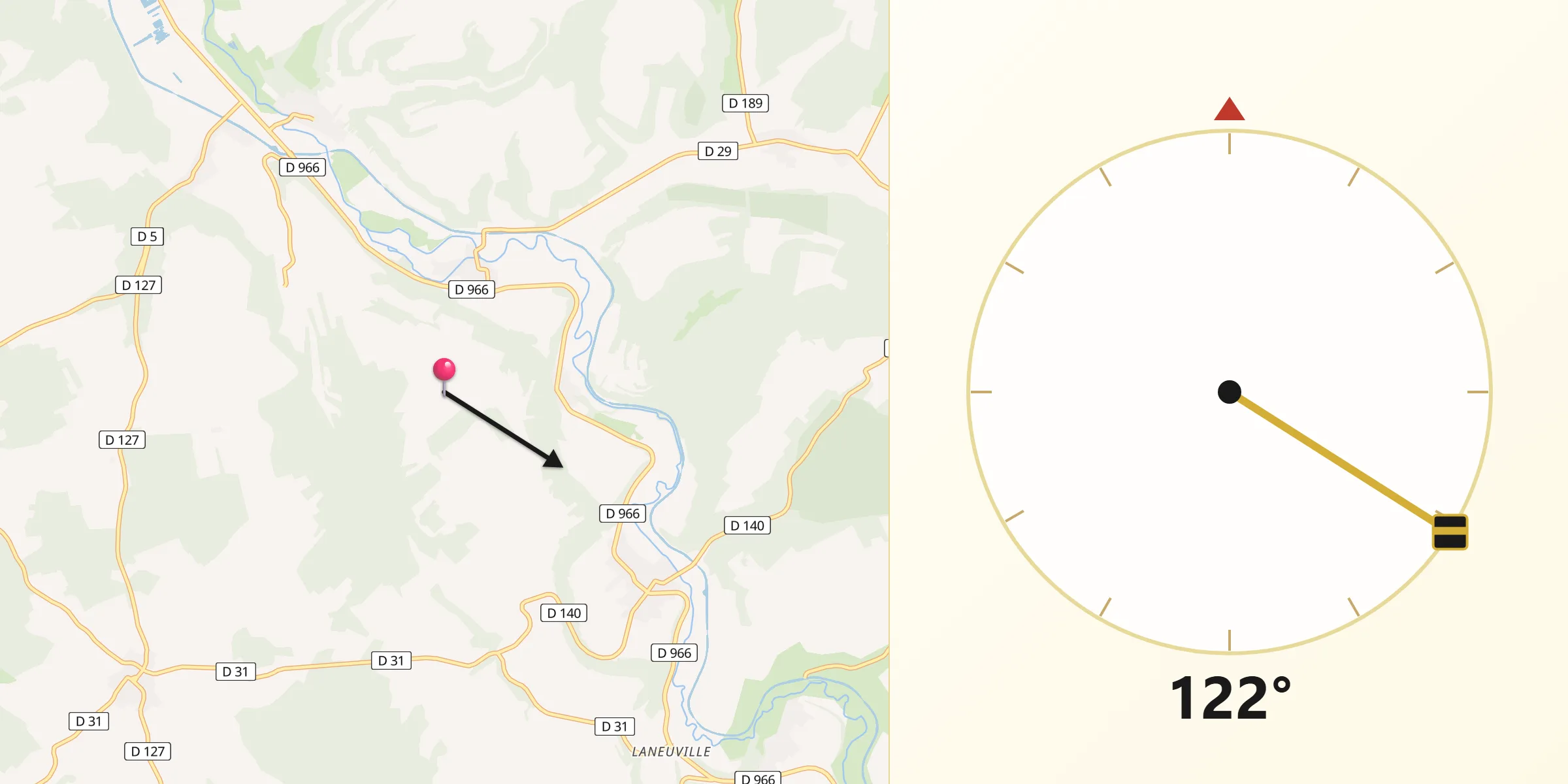 Direction vers la Qibla depuis Saint-Amand-sur-Ornain