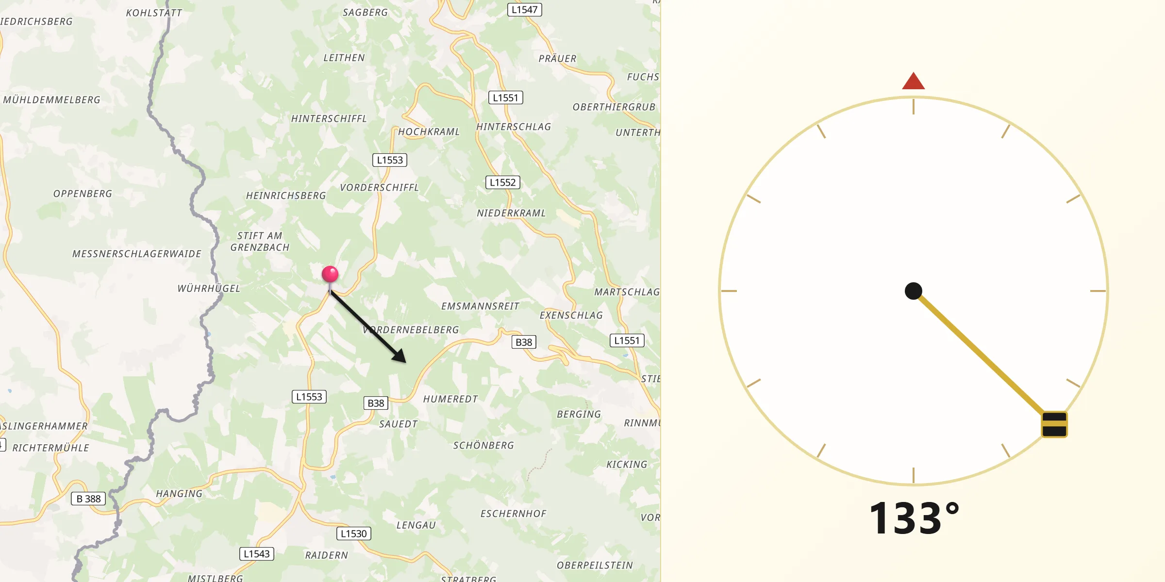 Qibla-Richtung von Nebelberg