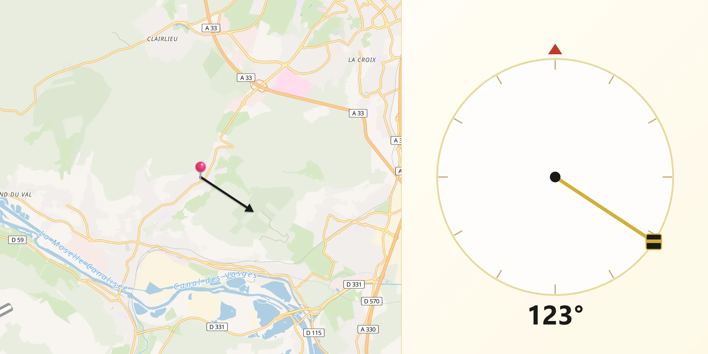 Direction vers la Qibla depuis Chavigny