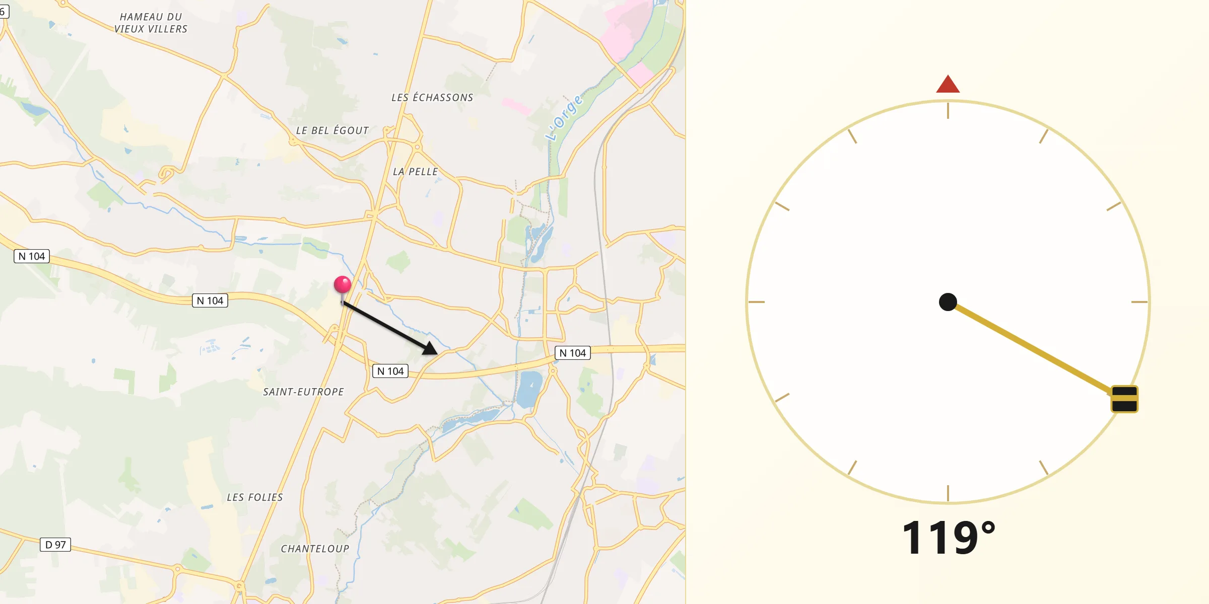 Direction vers la Qibla depuis Linas