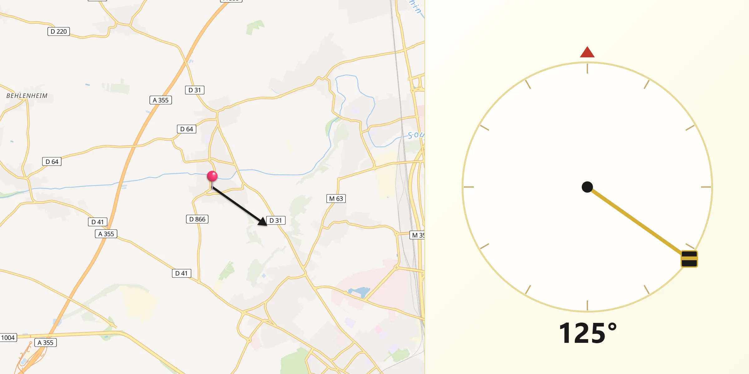 Direction vers la Qibla depuis Dingsheim