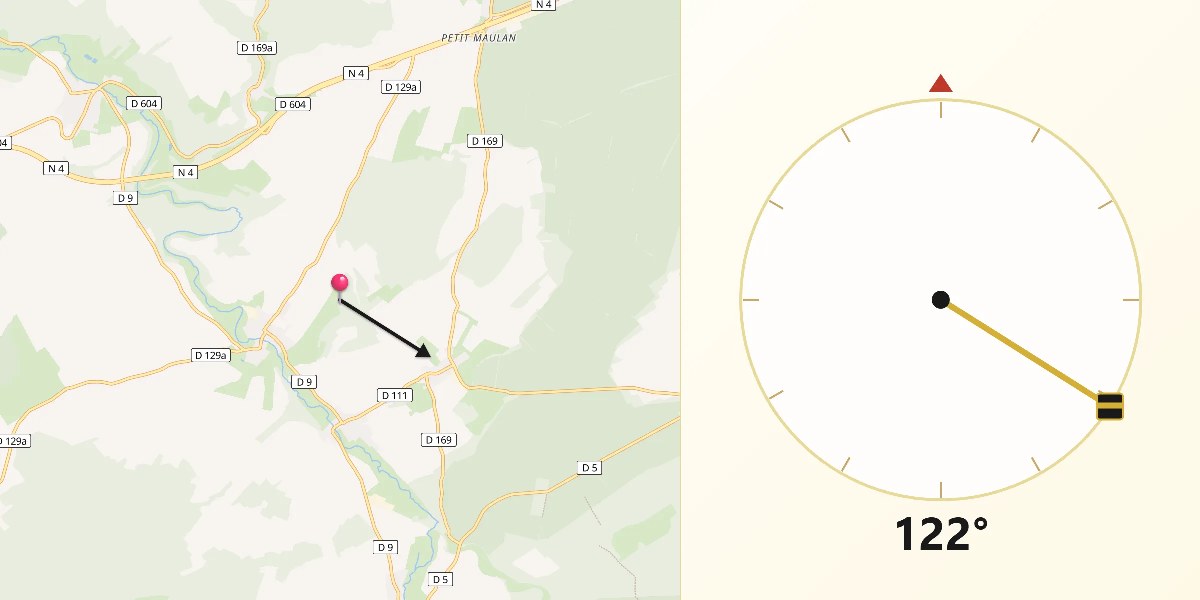 Direction vers la Qibla depuis Fouchères-aux-Bois