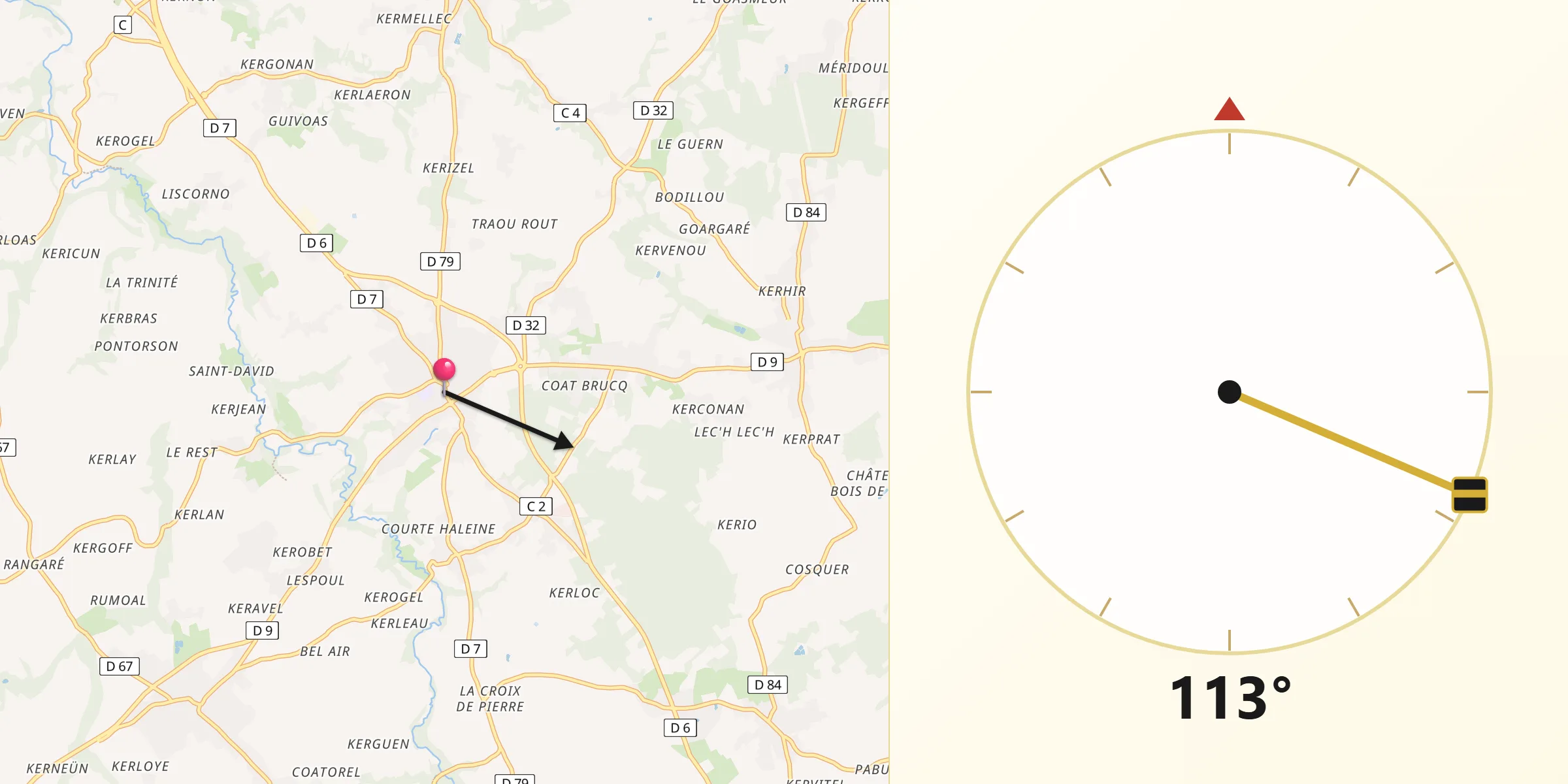 Direction vers la Qibla depuis Lanvollon
