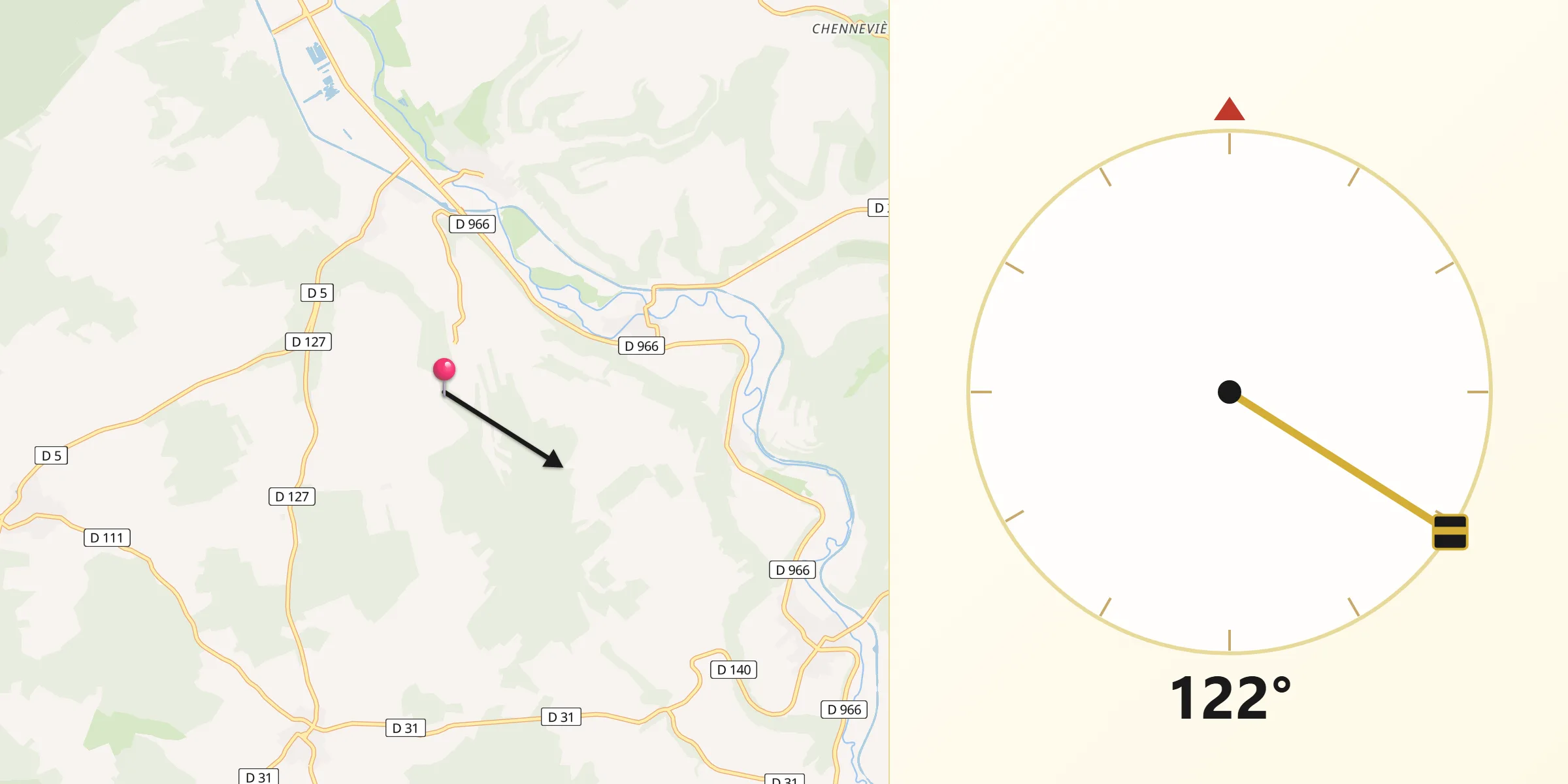 Direction vers la Qibla depuis Naix-aux-Forges