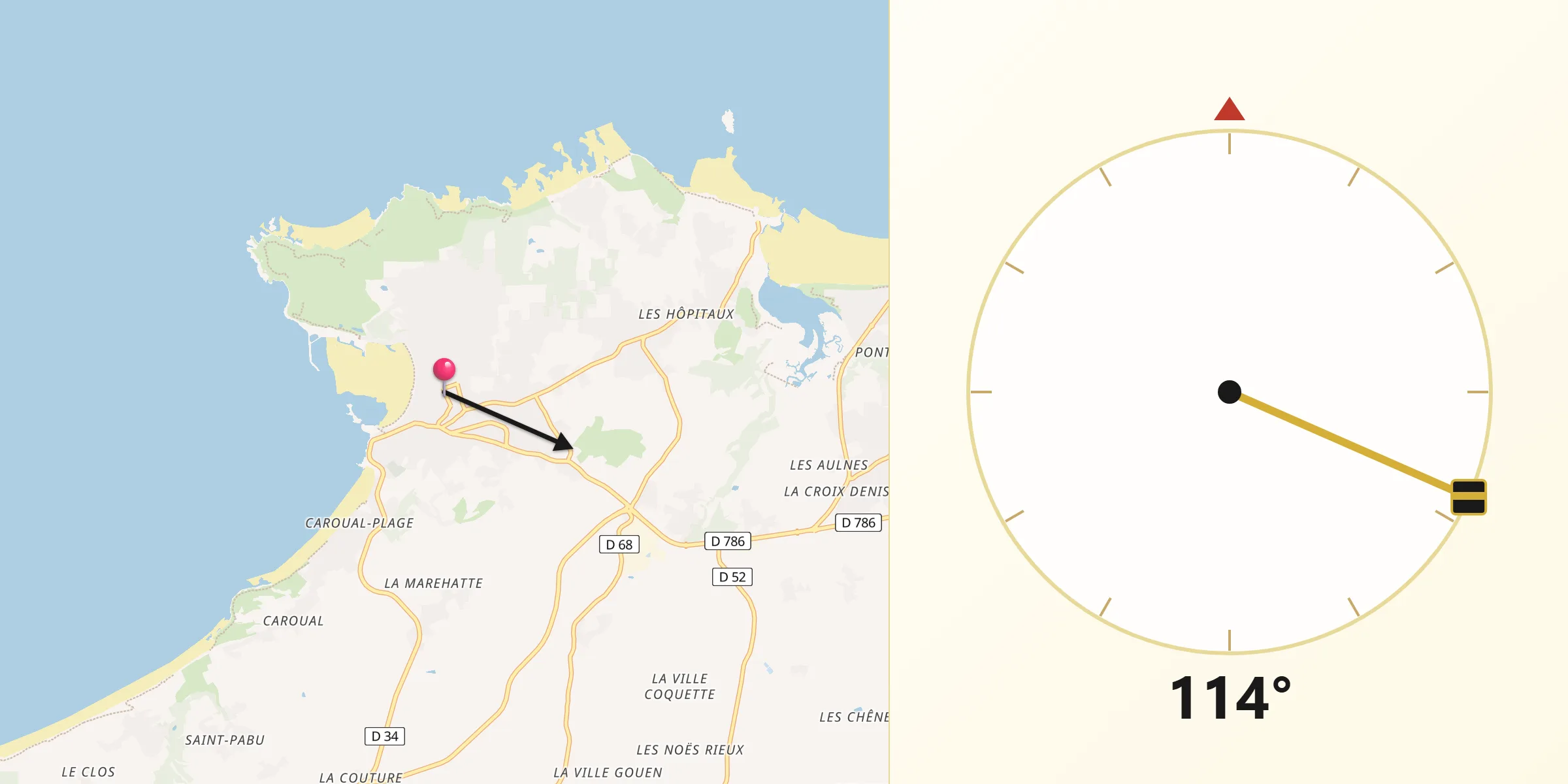 Direction vers la Qibla depuis Erquy