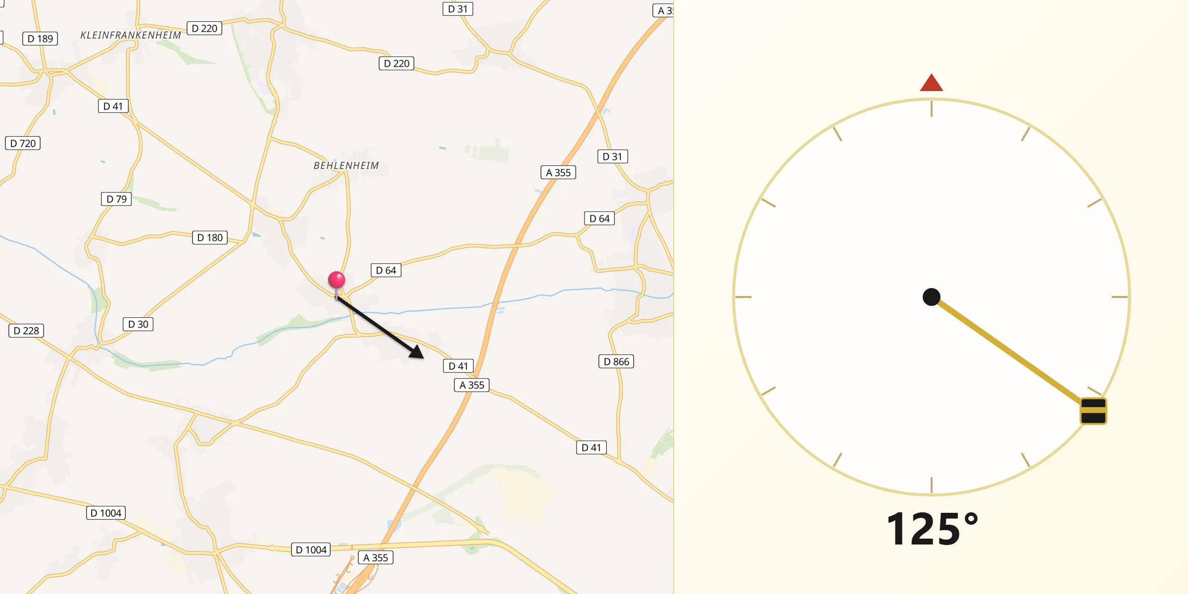 Direction vers la Qibla depuis Offenheim