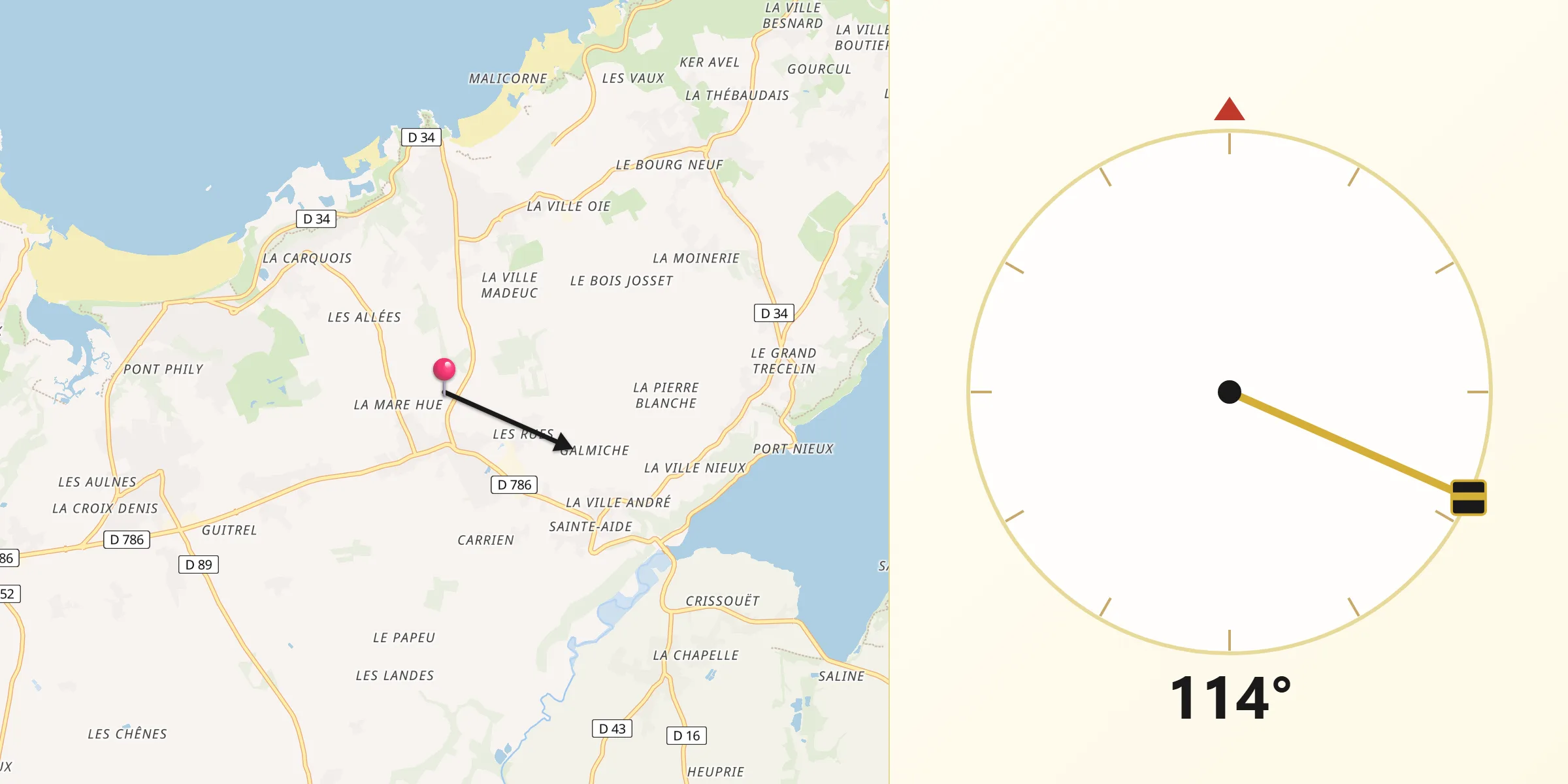 Direction vers la Qibla depuis Fréhel
