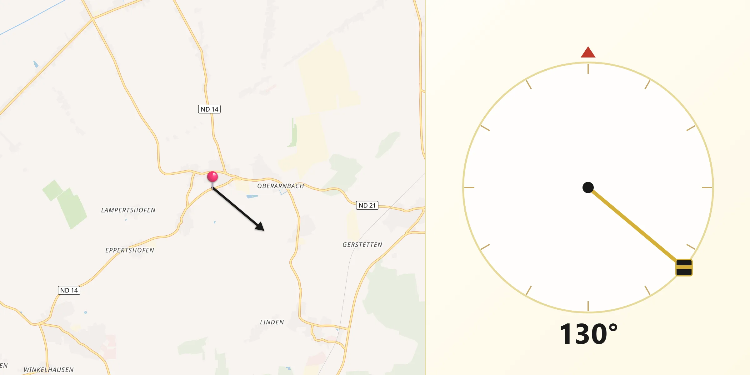 Qibla-Richtung von Berg im Gau