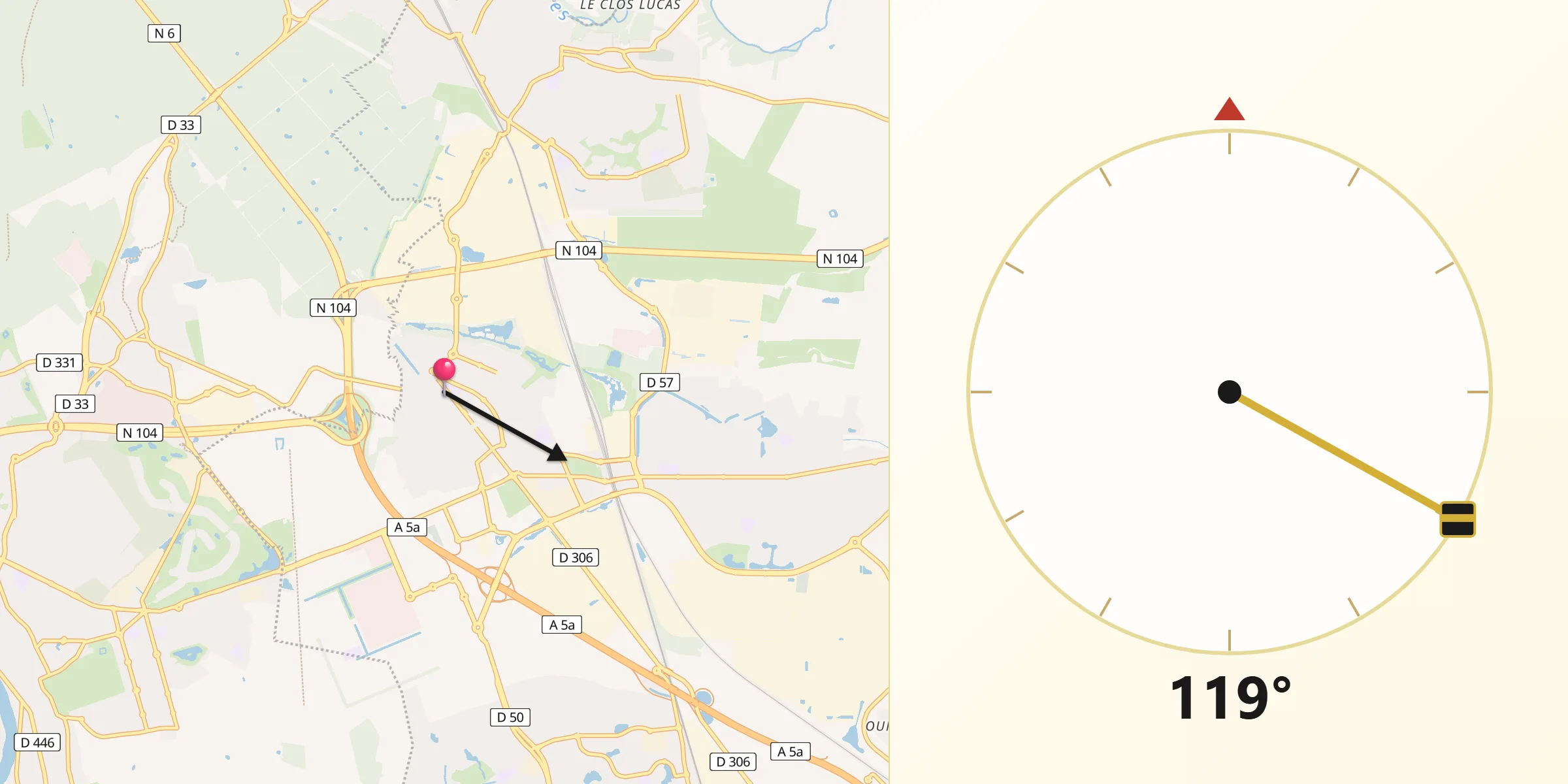 Direction vers la Qibla depuis Lieusaint