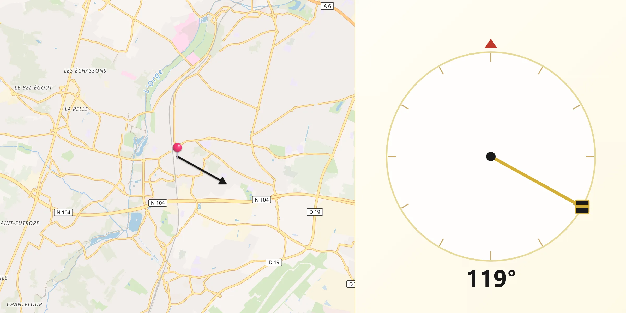 Direction vers la Qibla depuis Saint-Michel-sur-Orge