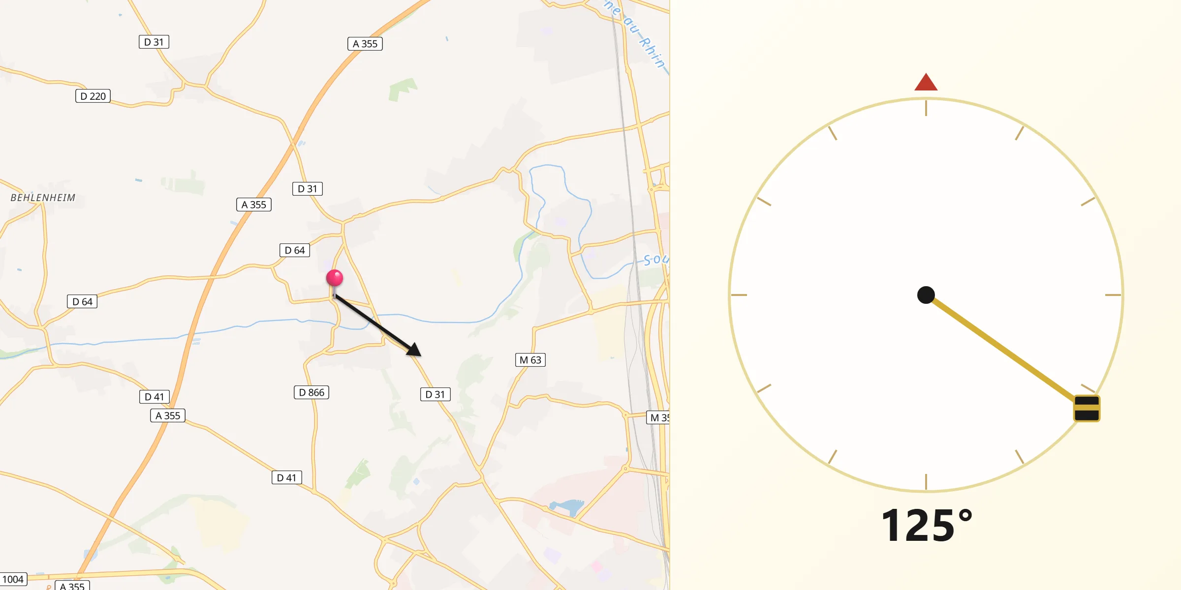 Direction vers la Qibla depuis Griesheim-sur-Souffel