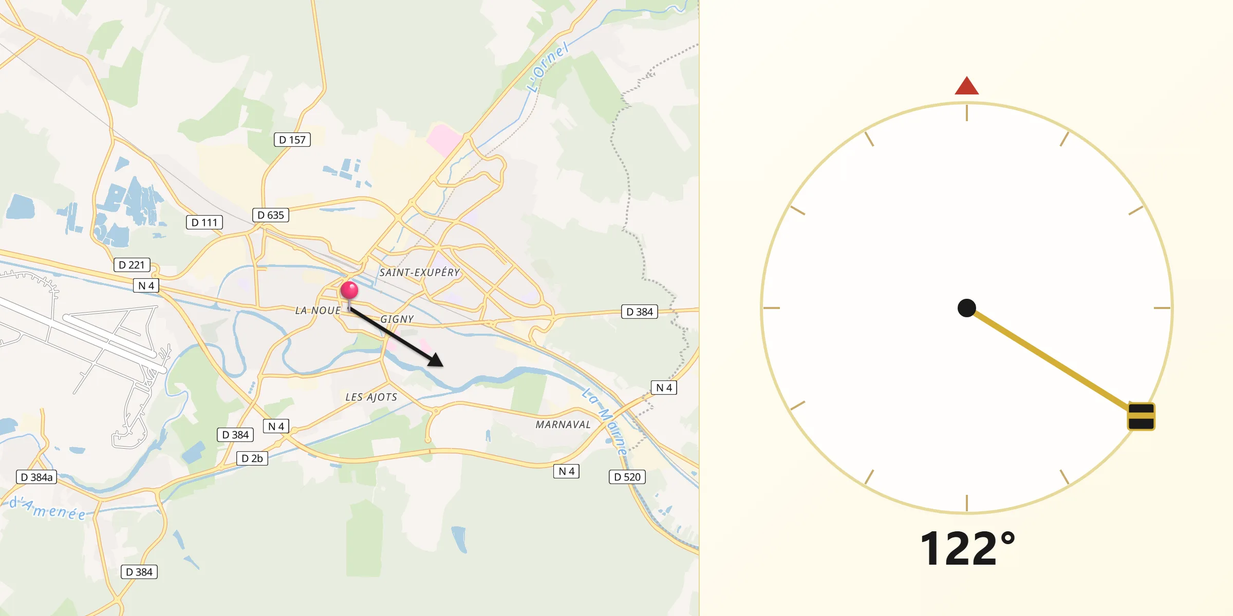 Direction vers la Qibla depuis Saint-Dizier