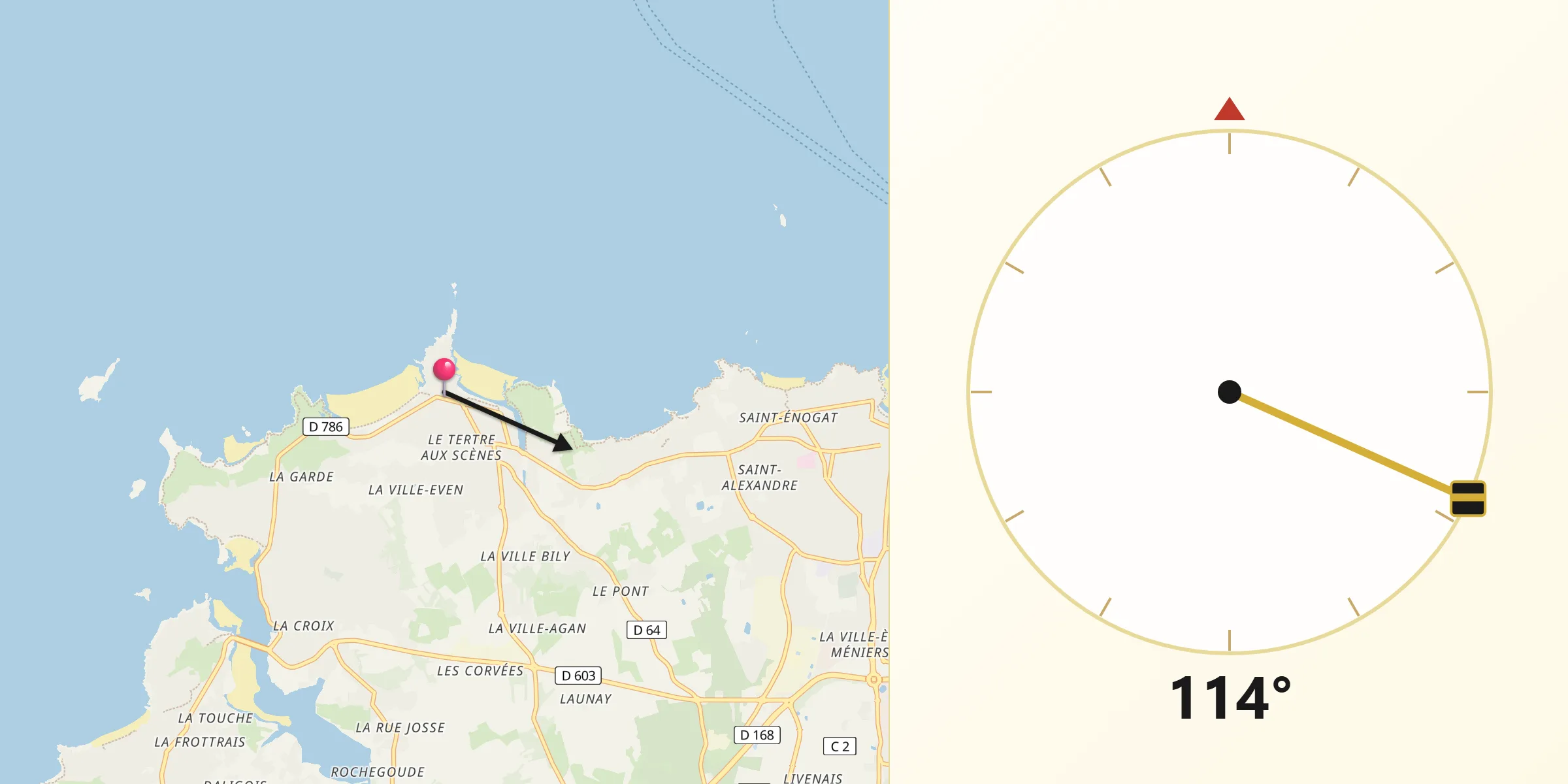 Direction vers la Qibla depuis Saint-Lunaire